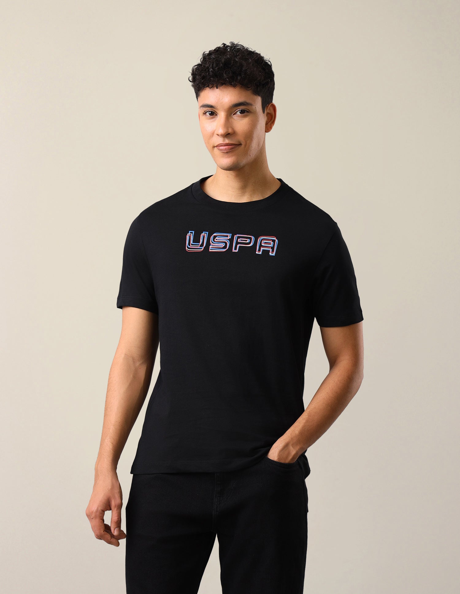 Brand Typographic Printed Regular Fit T-Shirt Black - U.S. Polo Assn. India | Large