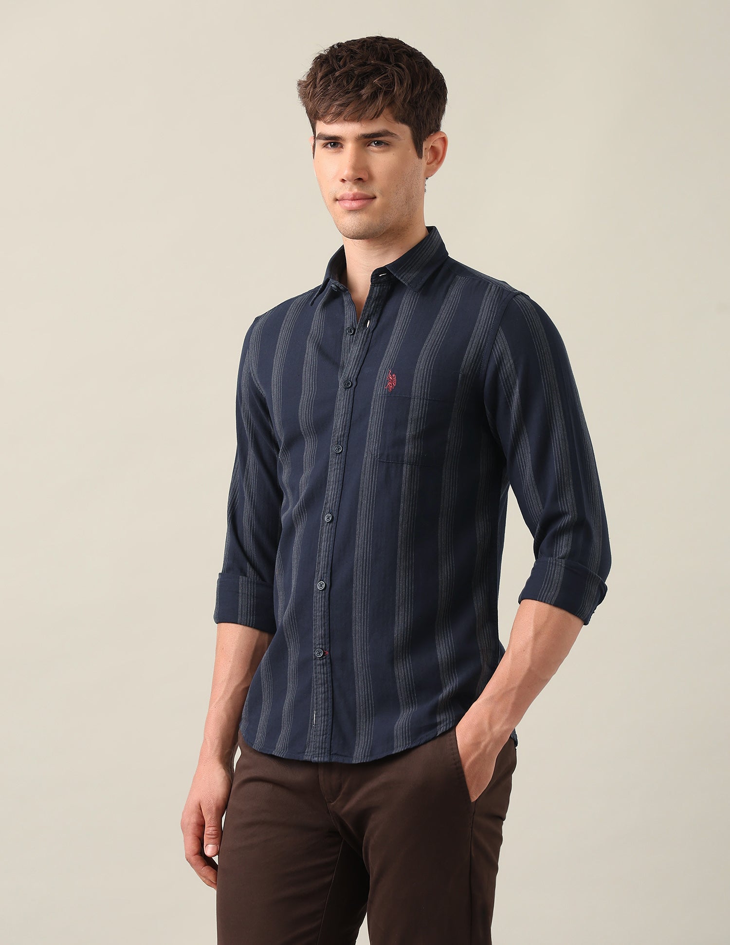 Vertical Striped Twill Shirt Navy - U.S. Polo Assn. India | Large
