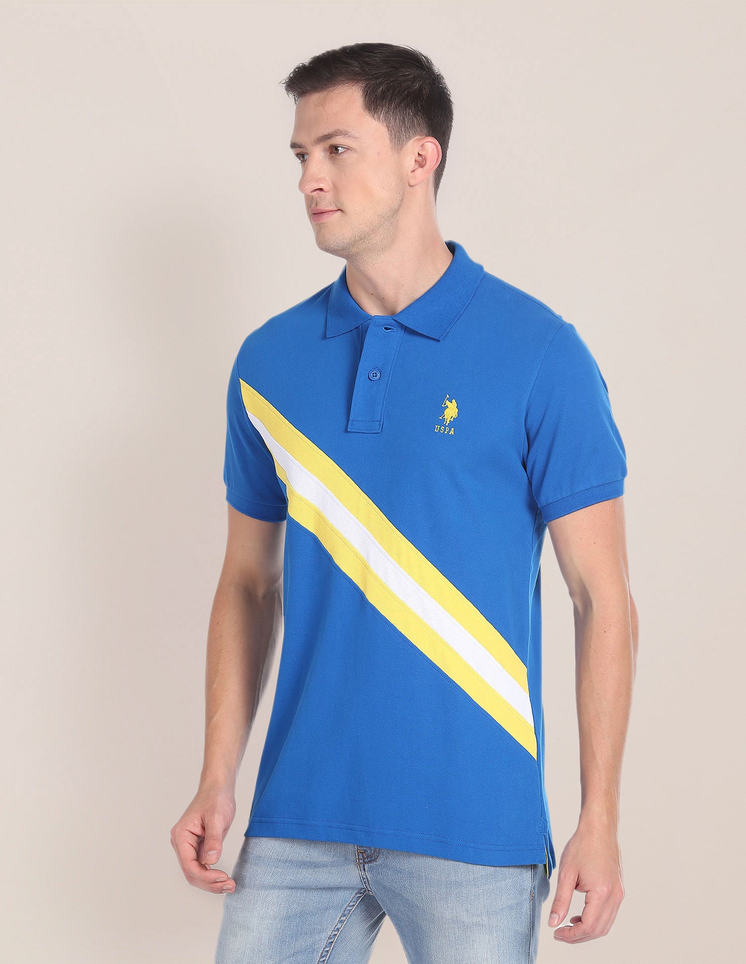 Diagonal Stripe Cotton Polo Shirt Blue - U.S. Polo Assn. India | Large
