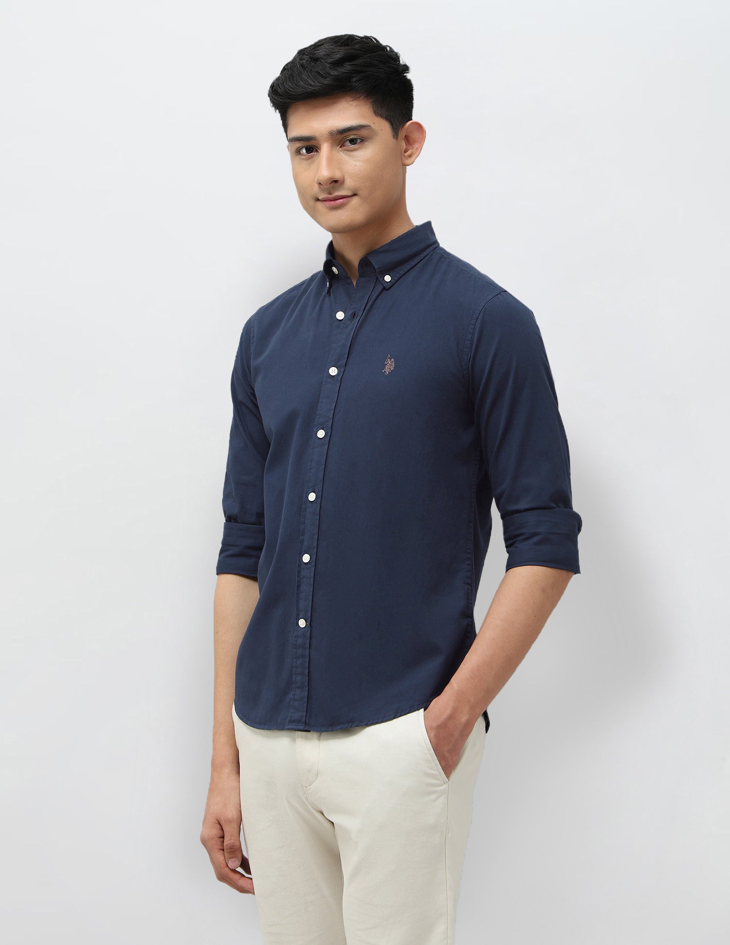 Solid Pure Cotton Shirt Navy - U.S. POLO ASSN. | Large