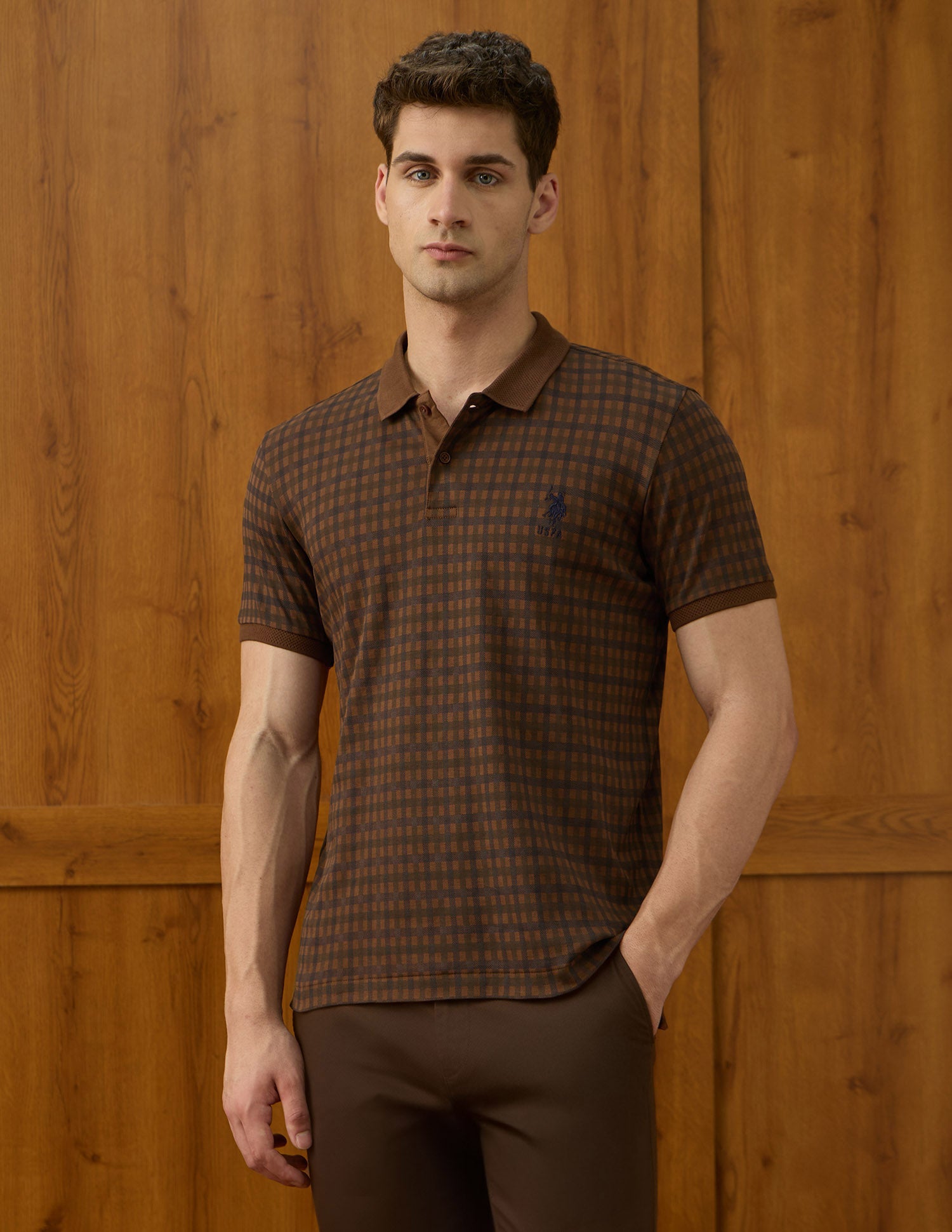 Checked Equestrian Aisle Theater Polo Shirt Dark Brown - U.S. POLO ASSN. | Large