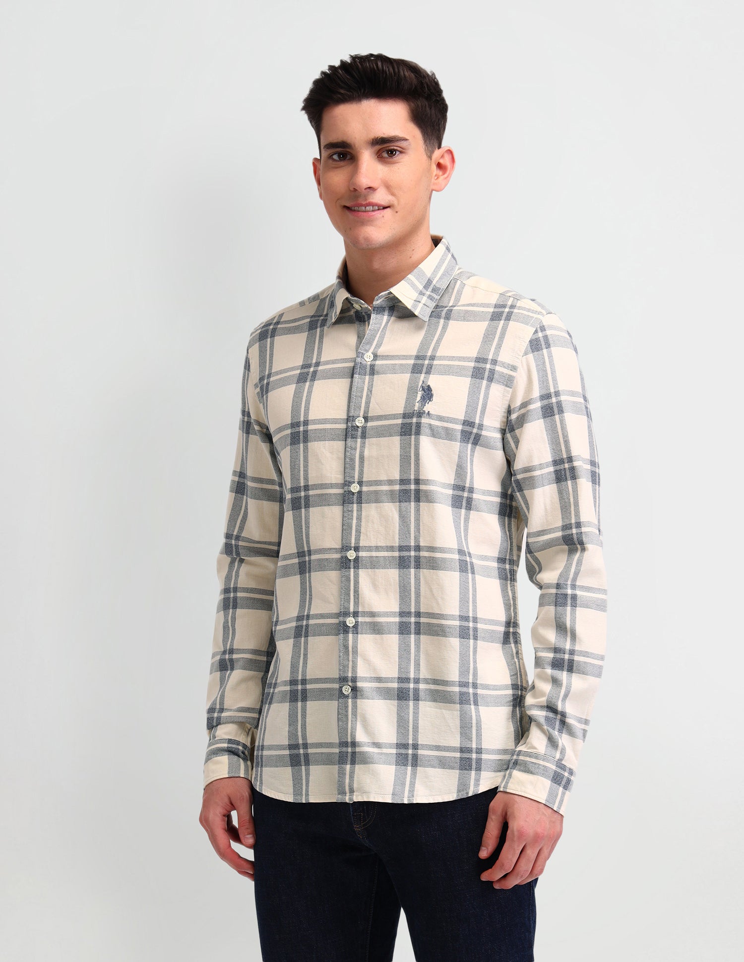 Dupplin Checked Slim Fit Shirt Ecru - U.S. Polo Assn. India | Large