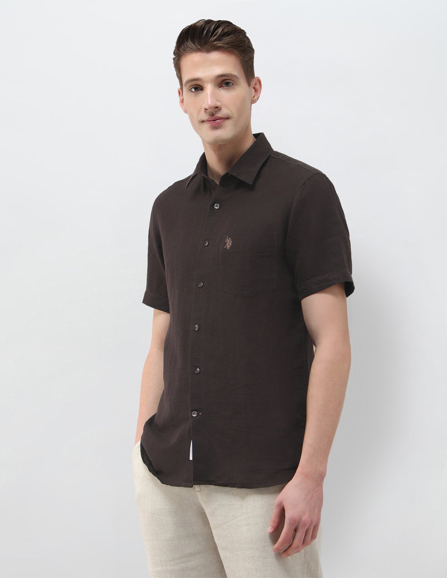 Solid Regular Fit Shirt Choco - U.S. Polo Assn. India | Large