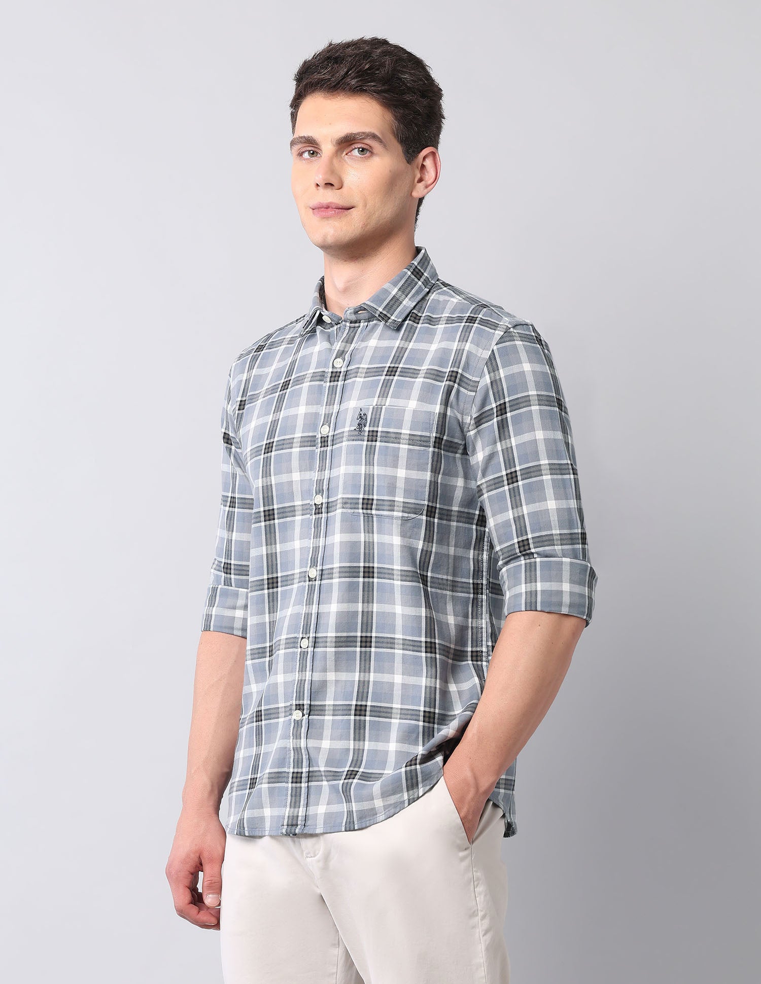 Tartan Checked Pure Cotton Shirt Grey - U.S. Polo Assn. India | Large