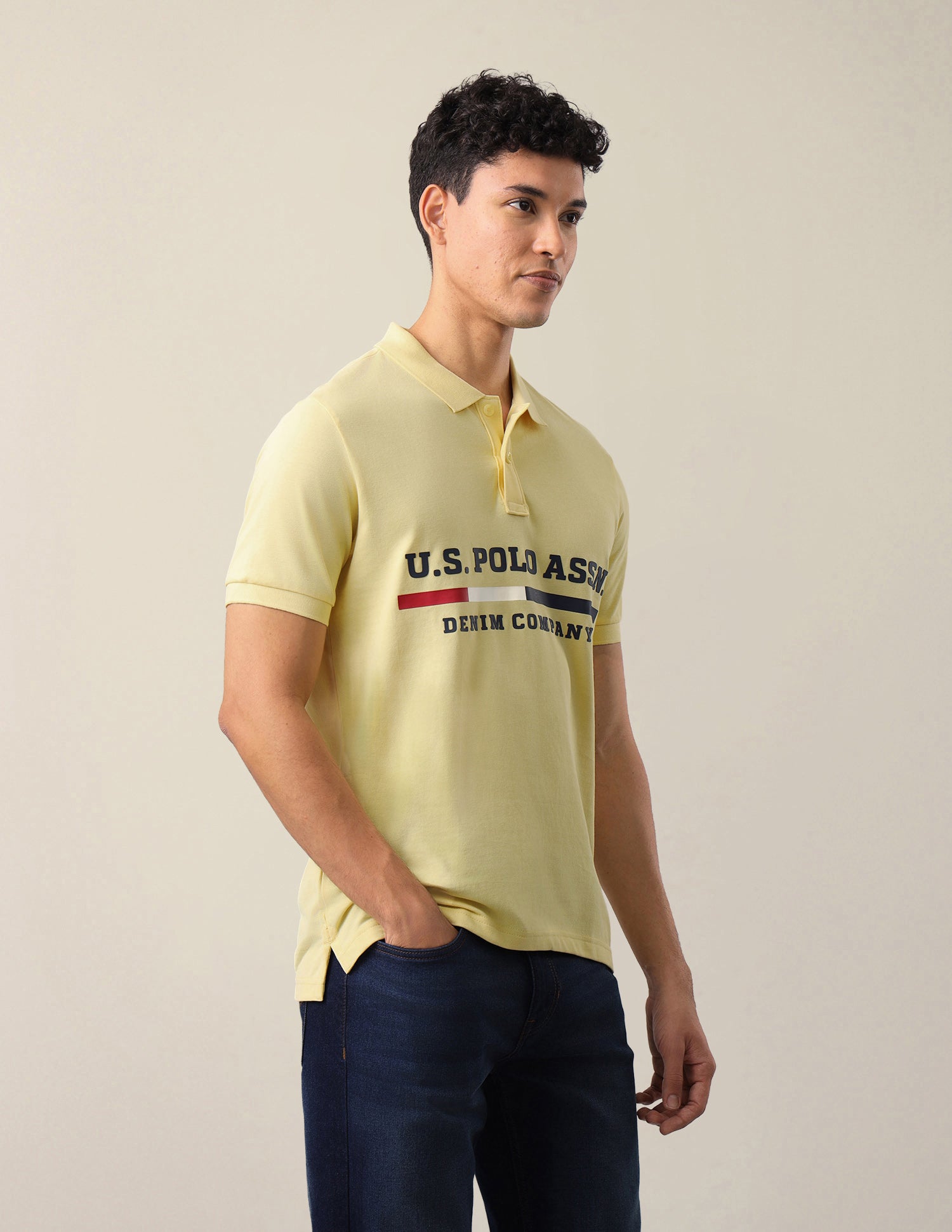 Brand Printed Slim Fit Polo Shirt Yellow - U.S. Polo Assn. India | Large