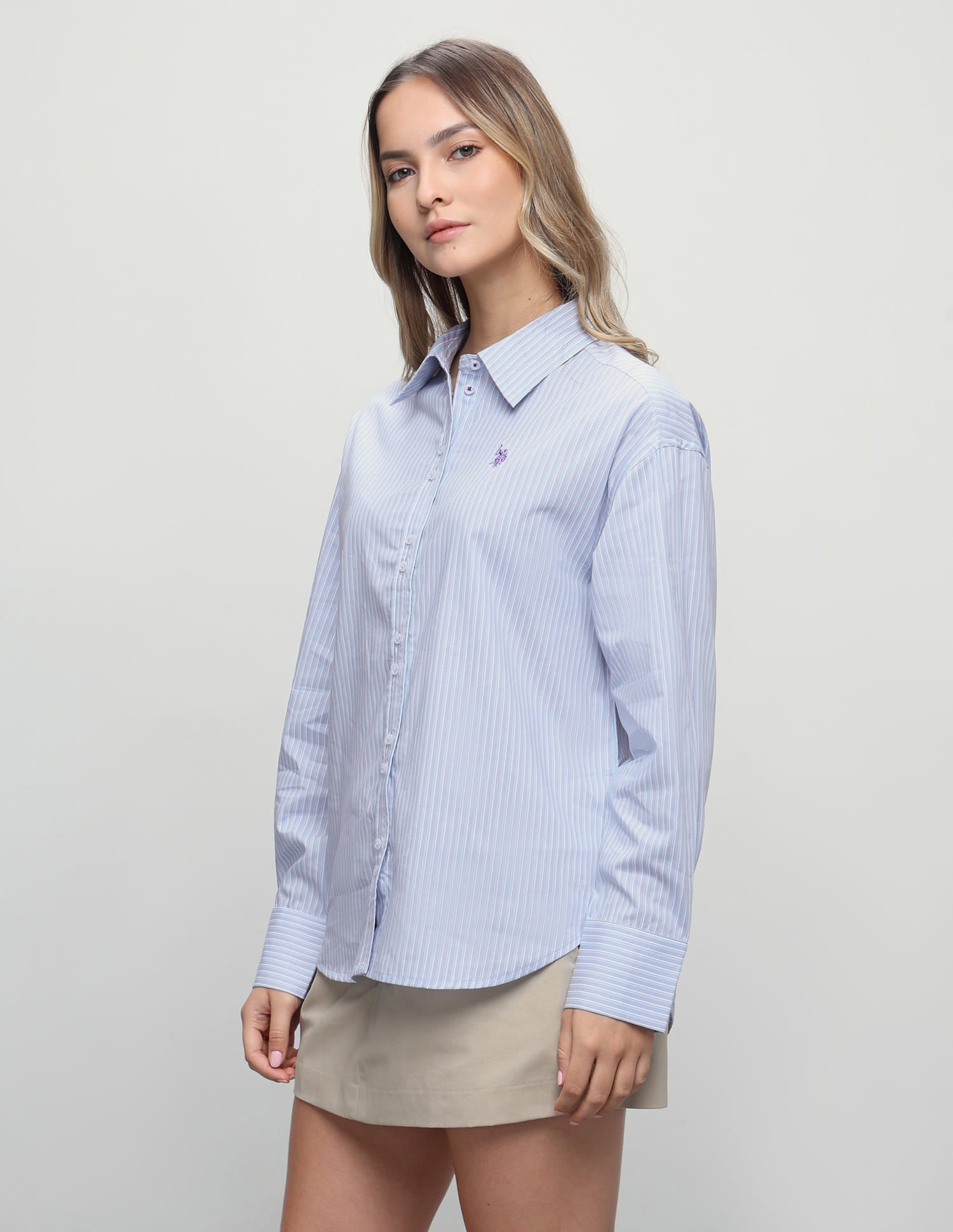 Vertical Striped Boyfriend Fit Shirt Purple - U.S. Polo Assn. India | Large