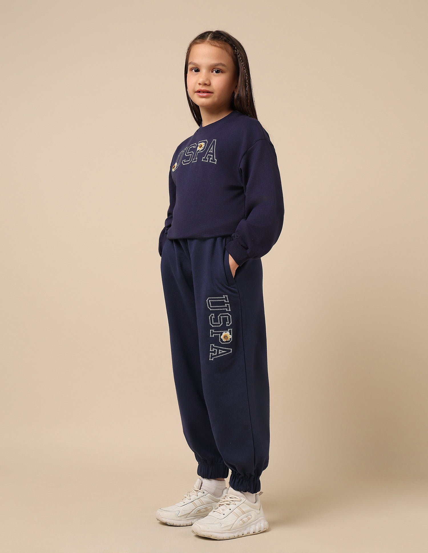 Girls Brand Embroidered Mid Rise Joggers Navy - U.S. POLO ASSN. | Large