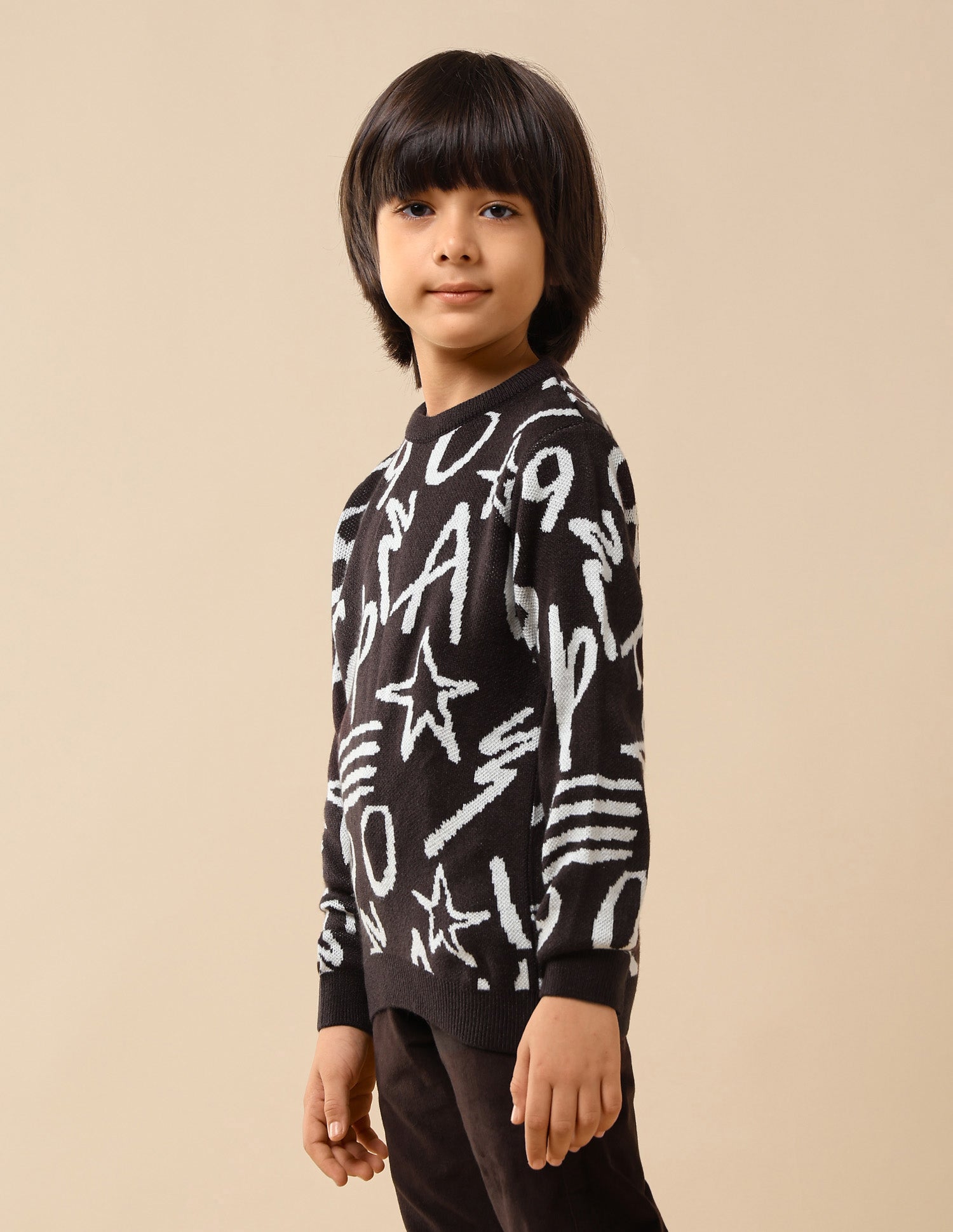 Boys Graphic Patterned Knit Sweater Dark Brown - U.S. POLO ASSN. | Large