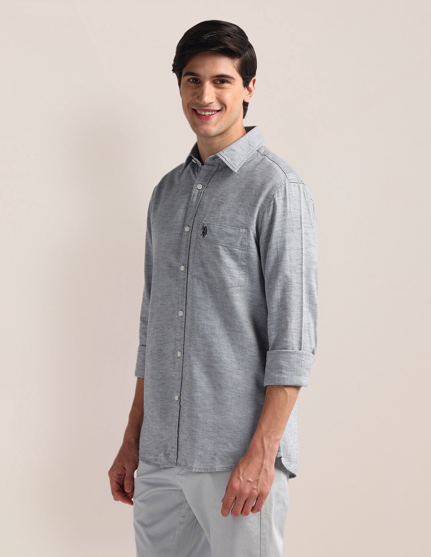 Tailored Fit Solid Shirt Grey - U.S. Polo Assn. India | Large
