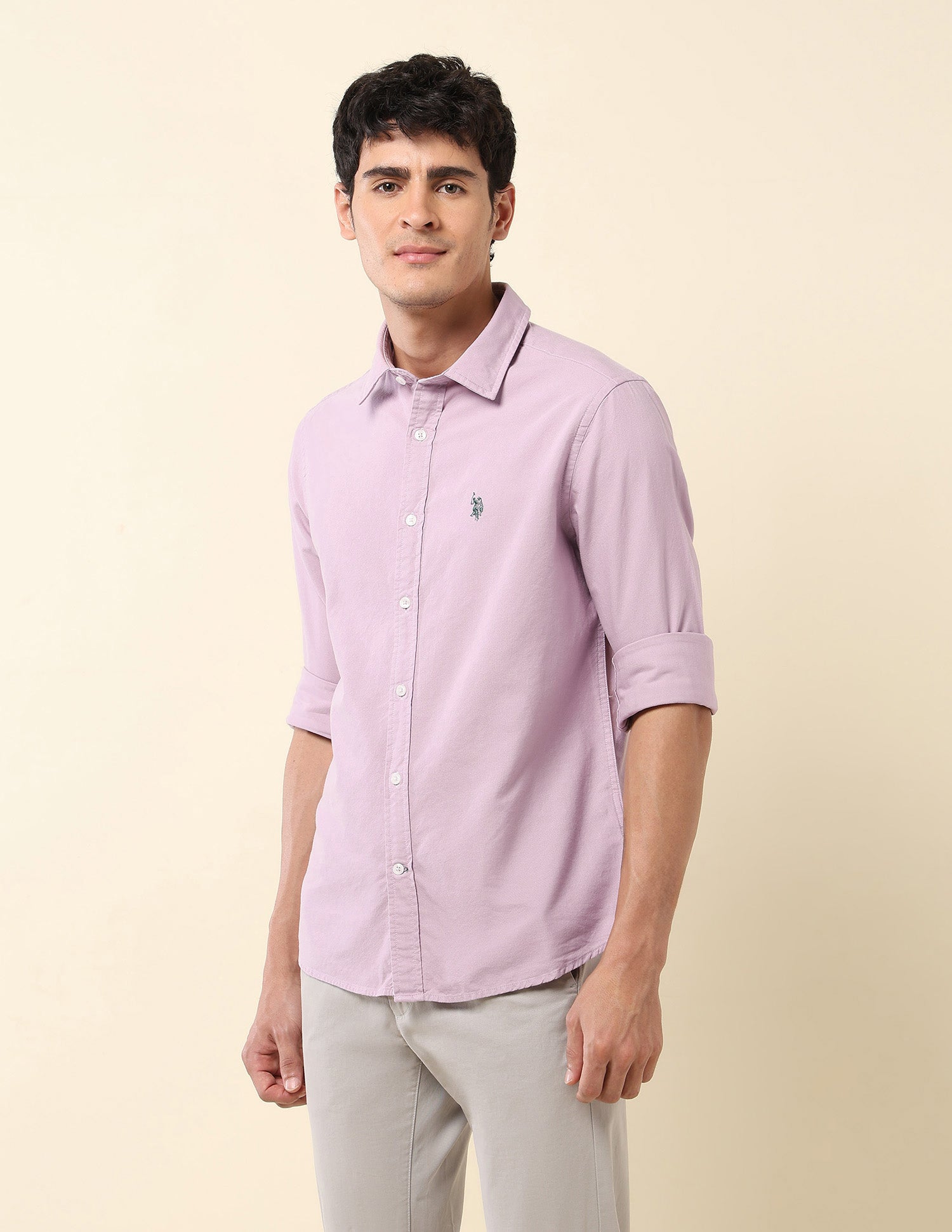 Tailored Fit Pure Cotton Oxford Shirt Lavender - U.S. Polo Assn. India | Large