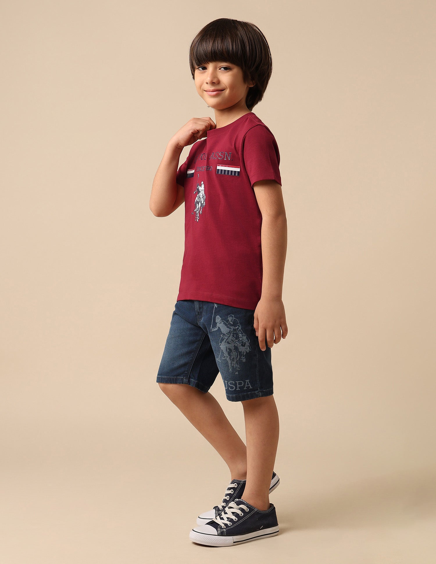 Boys Brand Embossed Pure Cotton T Shirt Dark Red - U.S. POLO ASSN. | Large