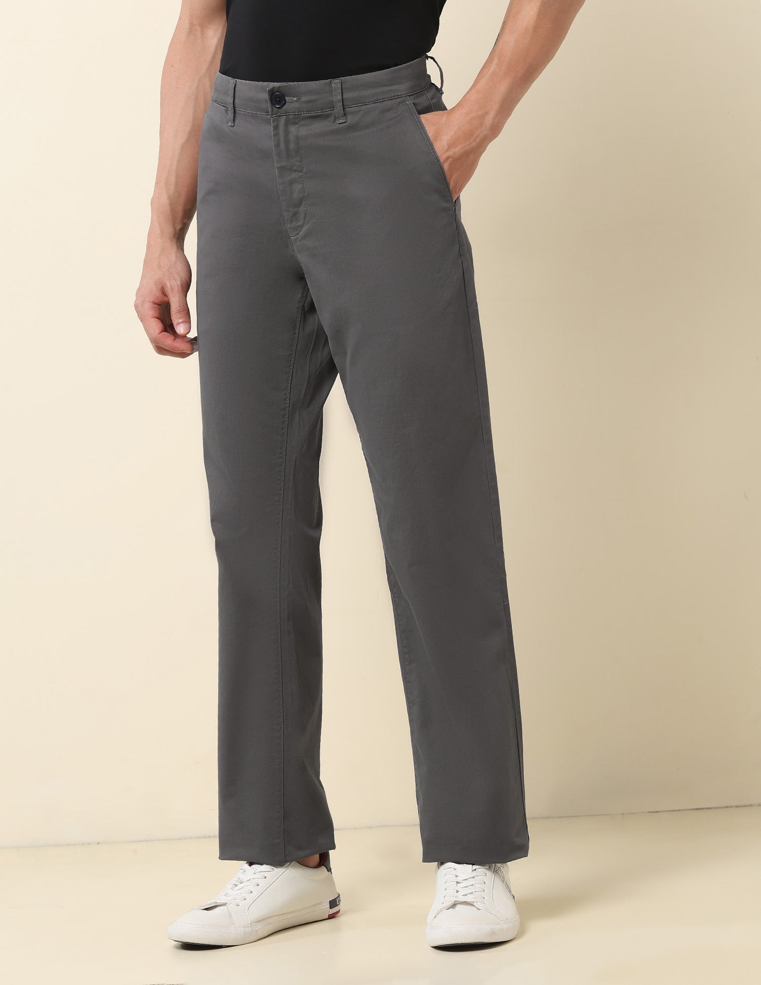 Riley Straight Fit Twill Trousers Dark Grey - U.S. Polo Assn. India | Large