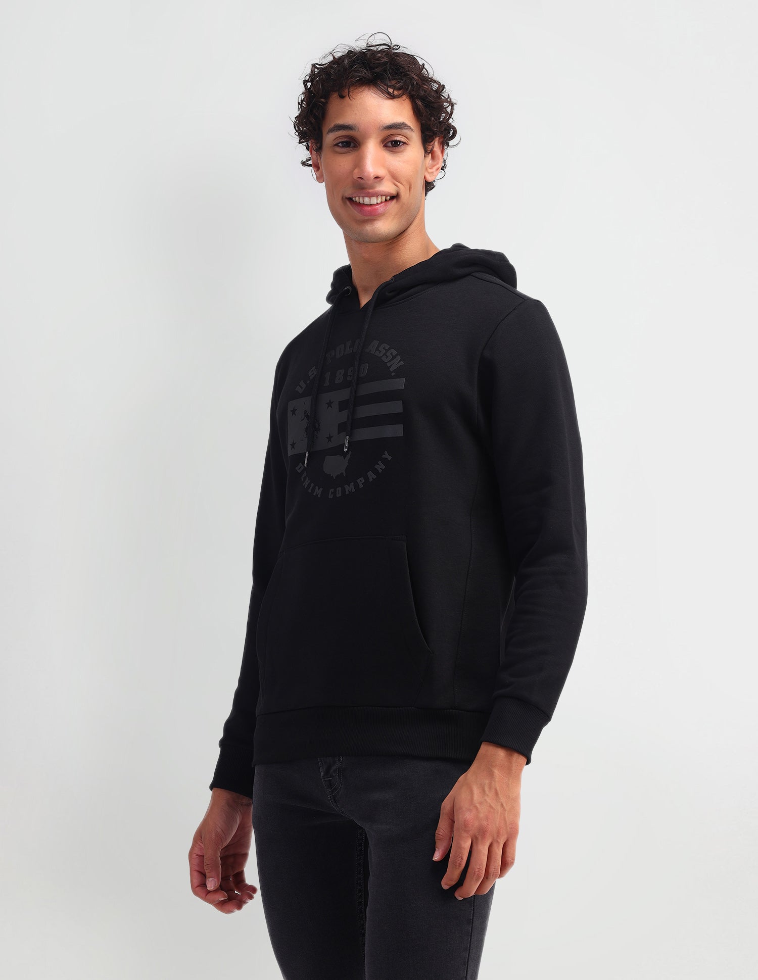 Brand Printed Hooded Sweatshirt Black - U.S. POLO ASSN. | Large