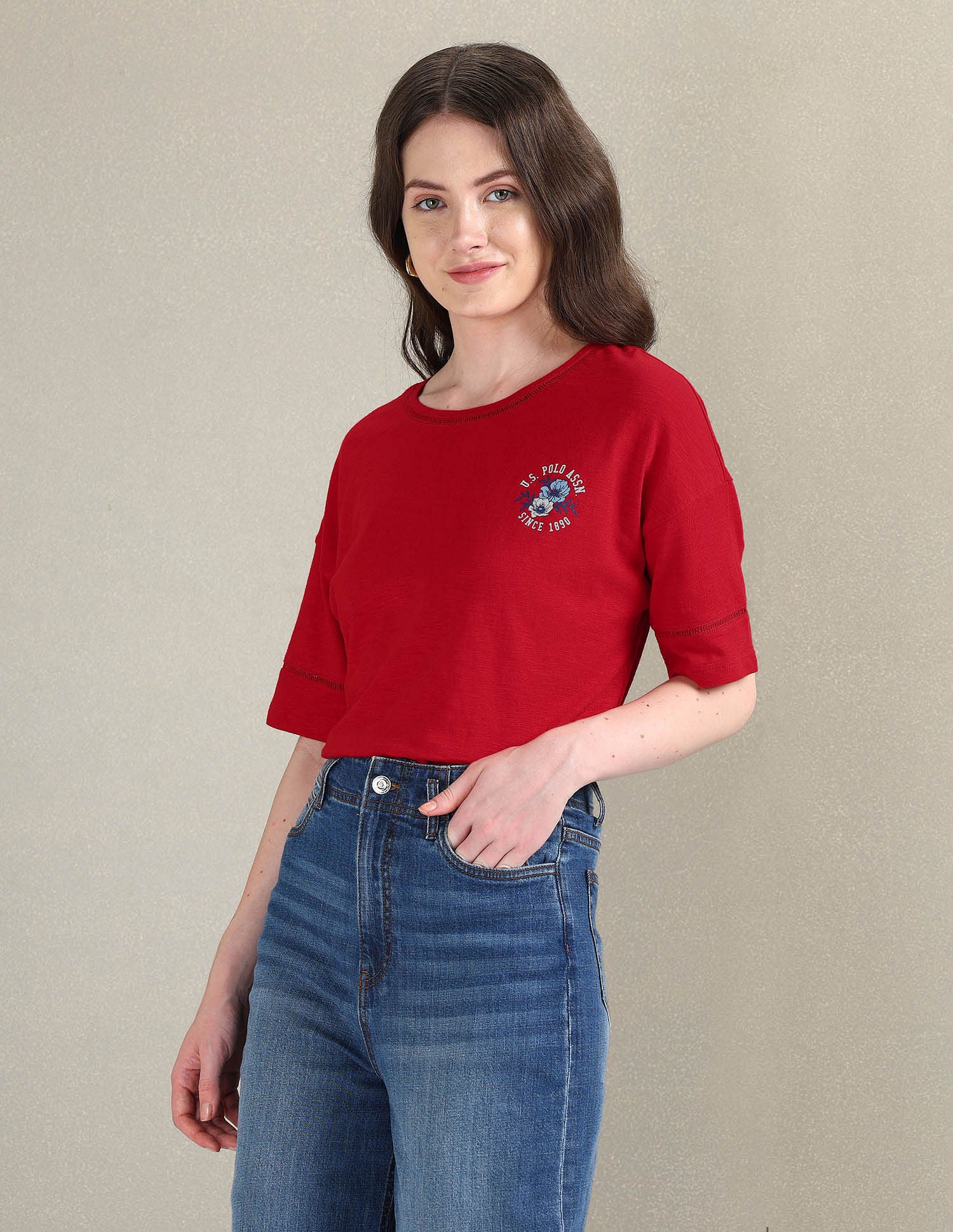 Pure Cotton Jersey Slub T-Shirt Red - U.S. POLO ASSN. | Large