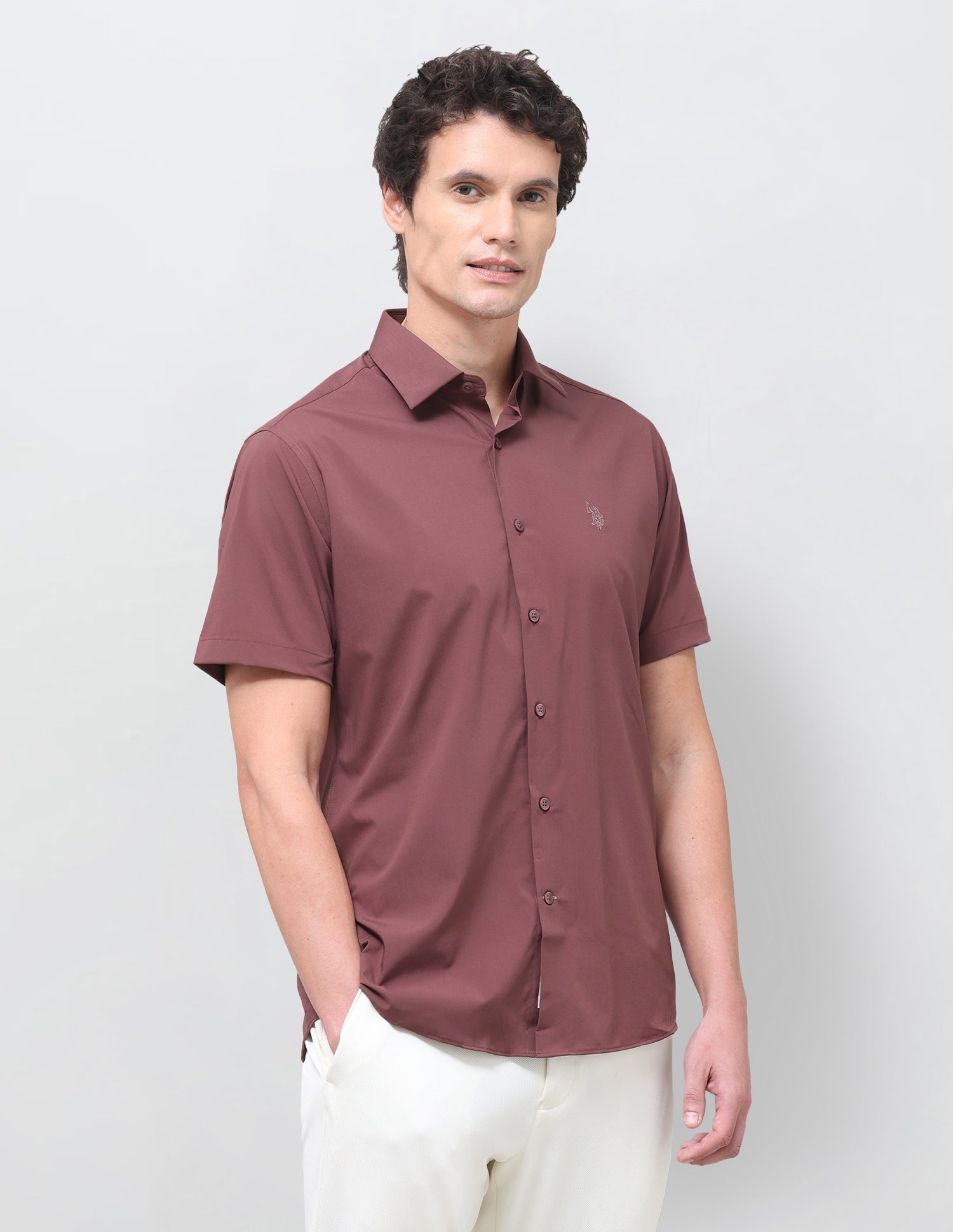 Solid Regular Fit Shirt Maroon - U.S. Polo Assn. India | Large