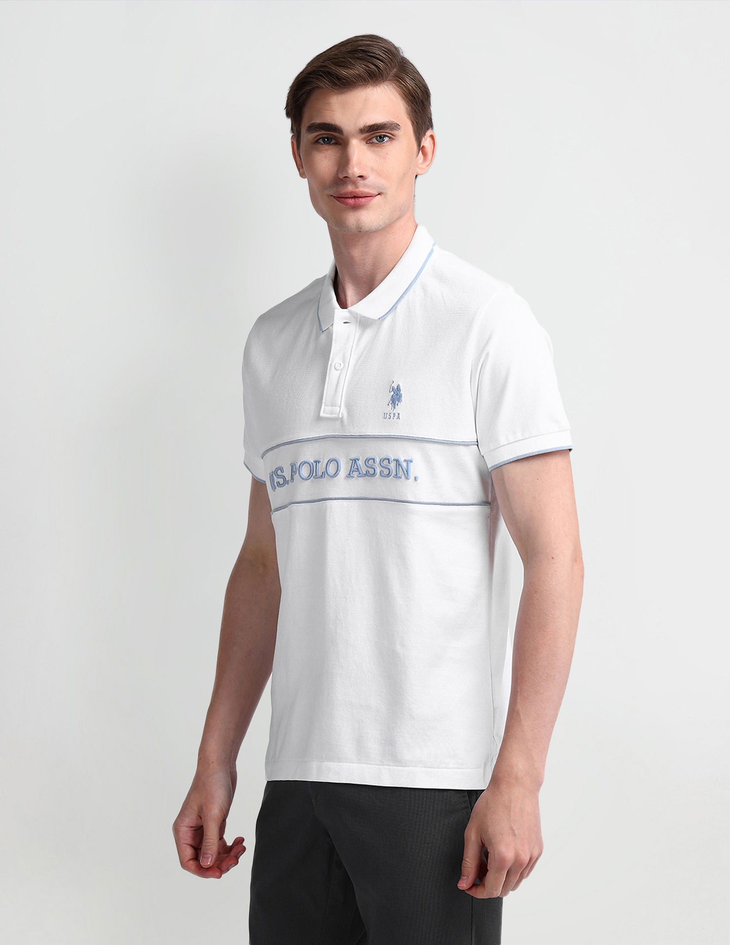 Slim Fit Typography Polo Shirt White - U.S. Polo Assn. India | Large