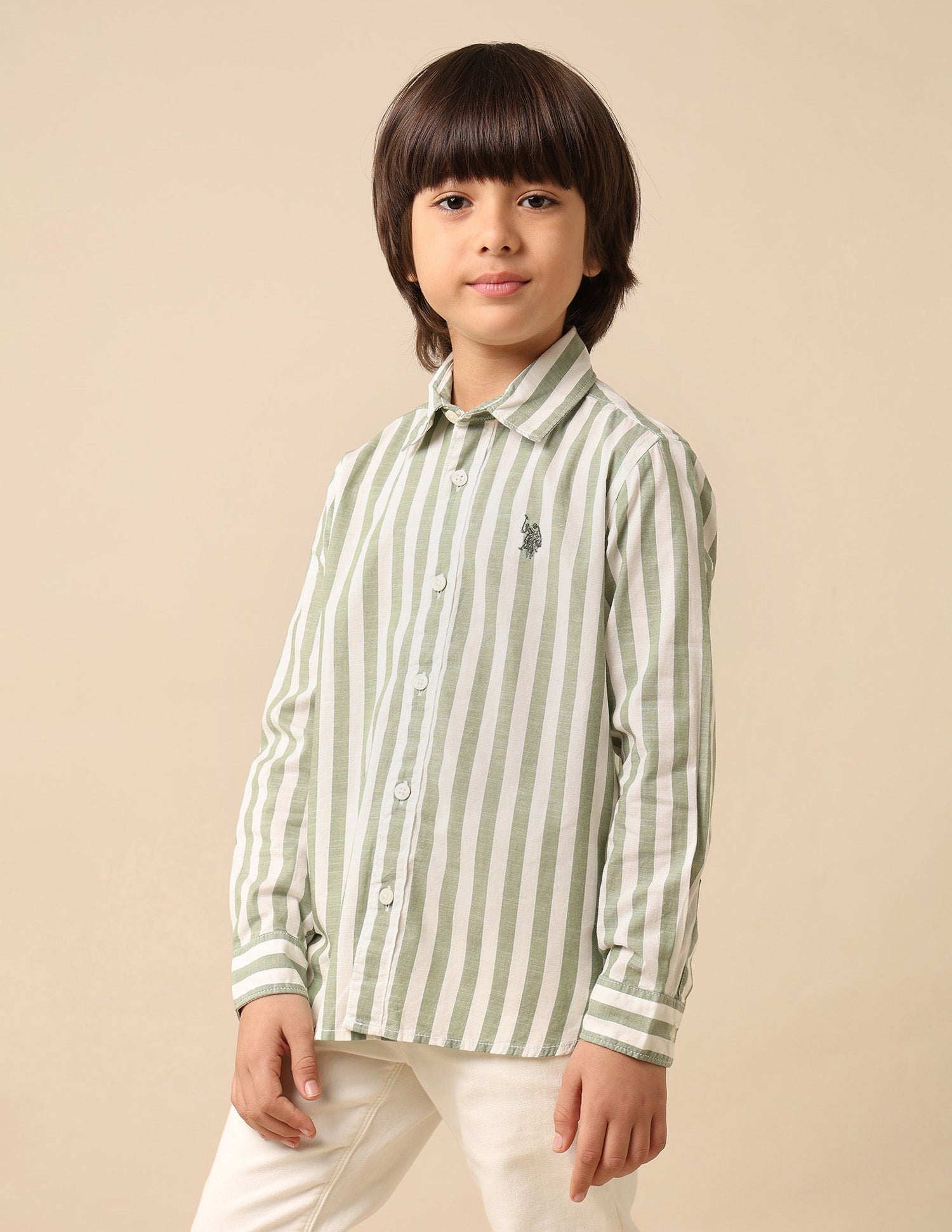 Boys Vertical Striped Regular Fit Shirt Green - U.S. POLO ASSN. | Large