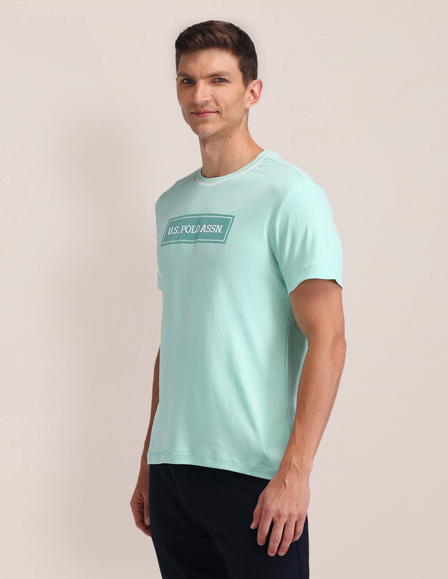 Brand Print Cotton T-Shirt Light Green - U.S. POLO ASSN. | Large