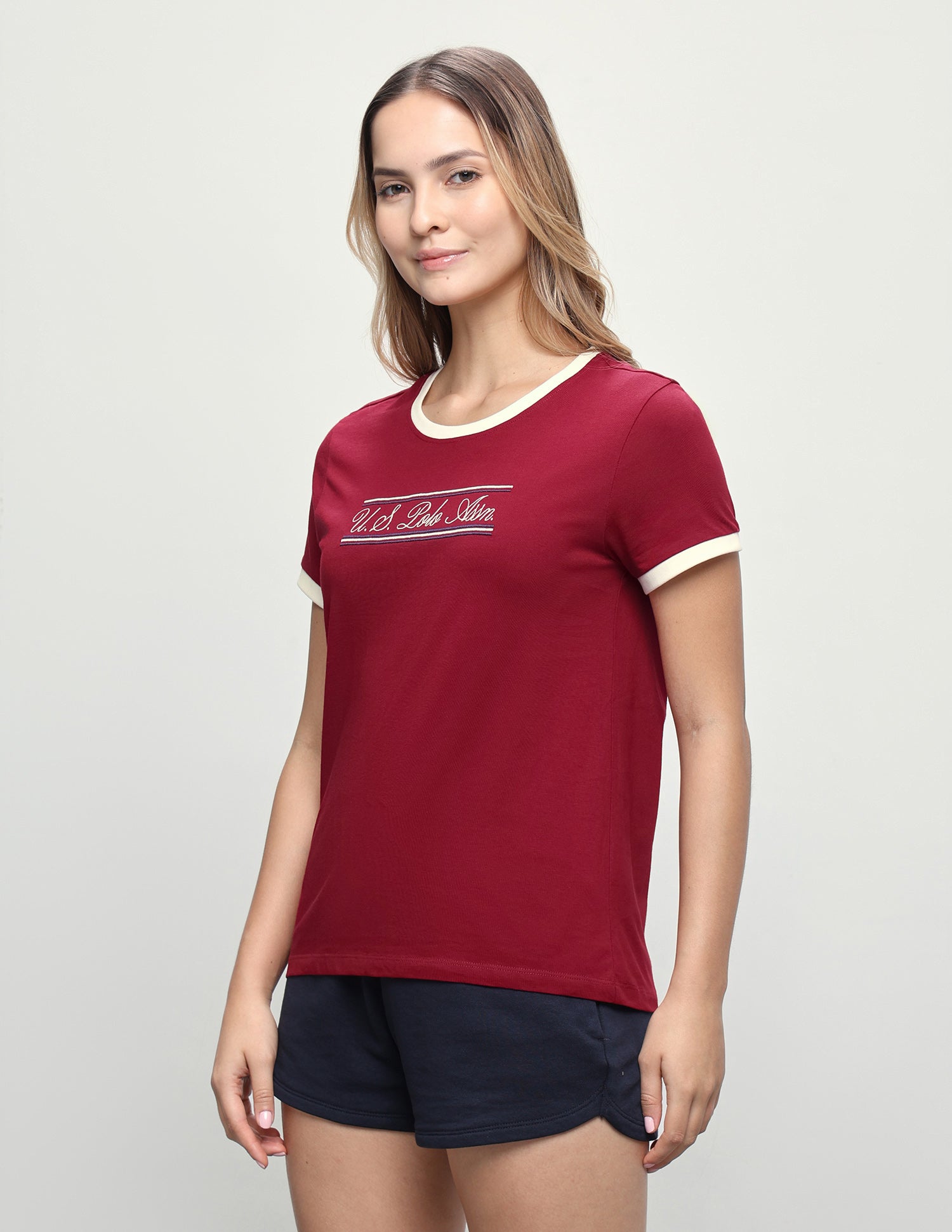 Brand Embroidered Regular Fit T-Shirt Dark Red - U.S. Polo Assn. India | Large
