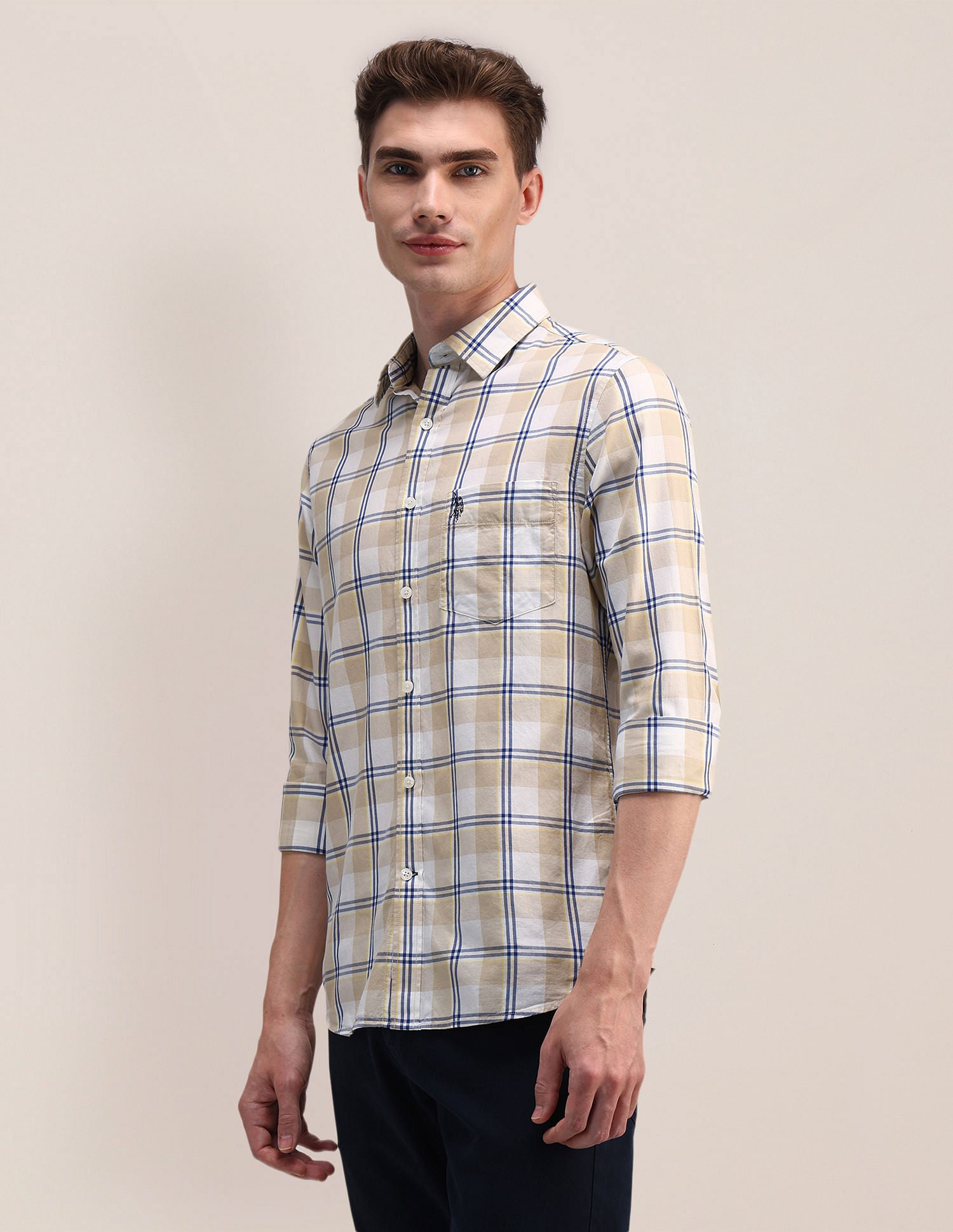 Tartan Check Dobby Cotton Shirt Beige - U.S. Polo Assn. India | Large