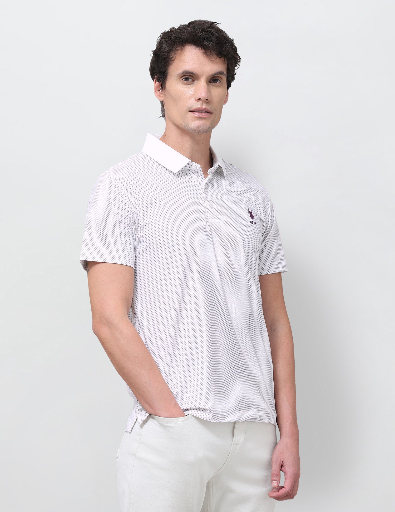 Geometric Printed Slim Fit Polo Shirt Purple - U.S. Polo Assn. India | Large