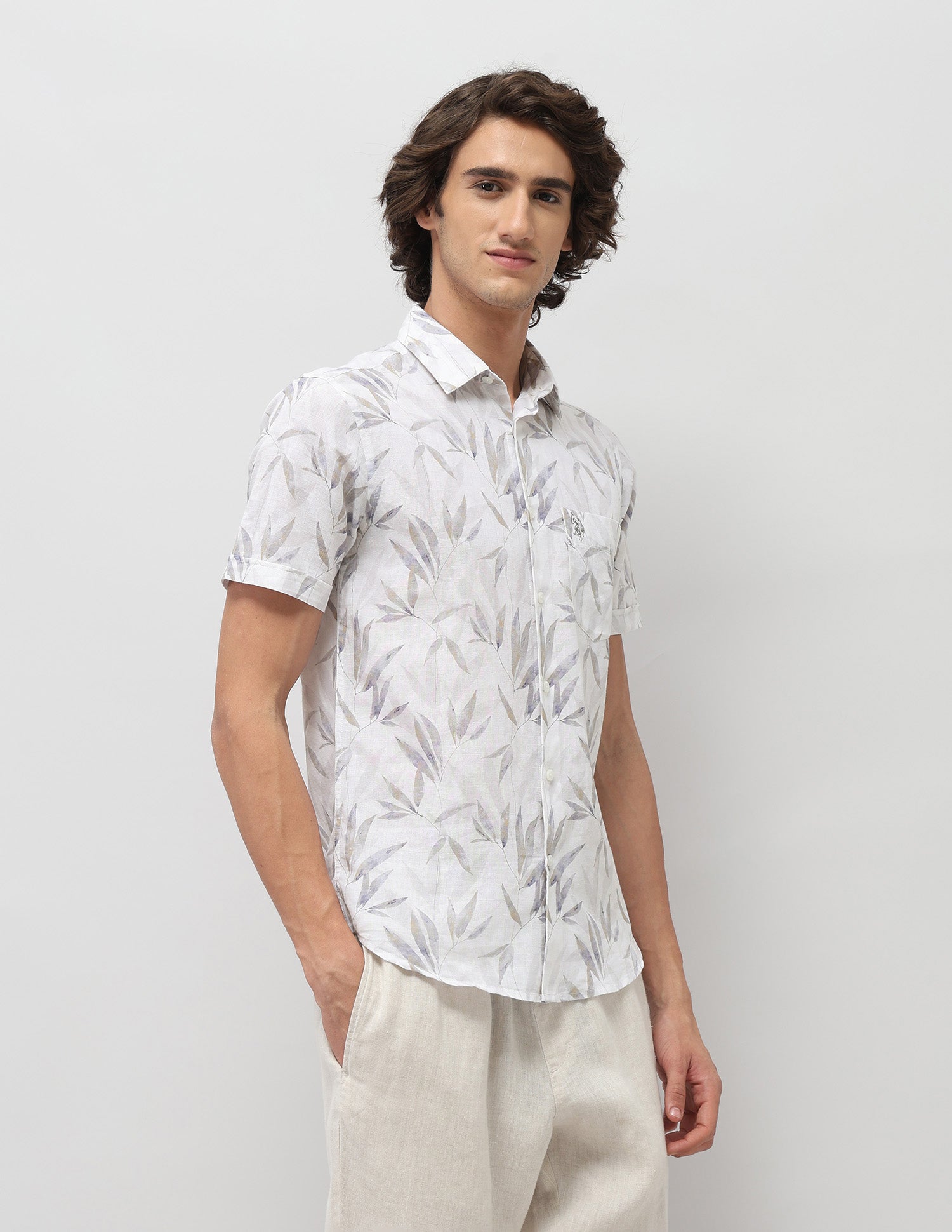 Tropical Printed Tailored Fit Shirt Grey - U.S. POLO ASSN. | Large