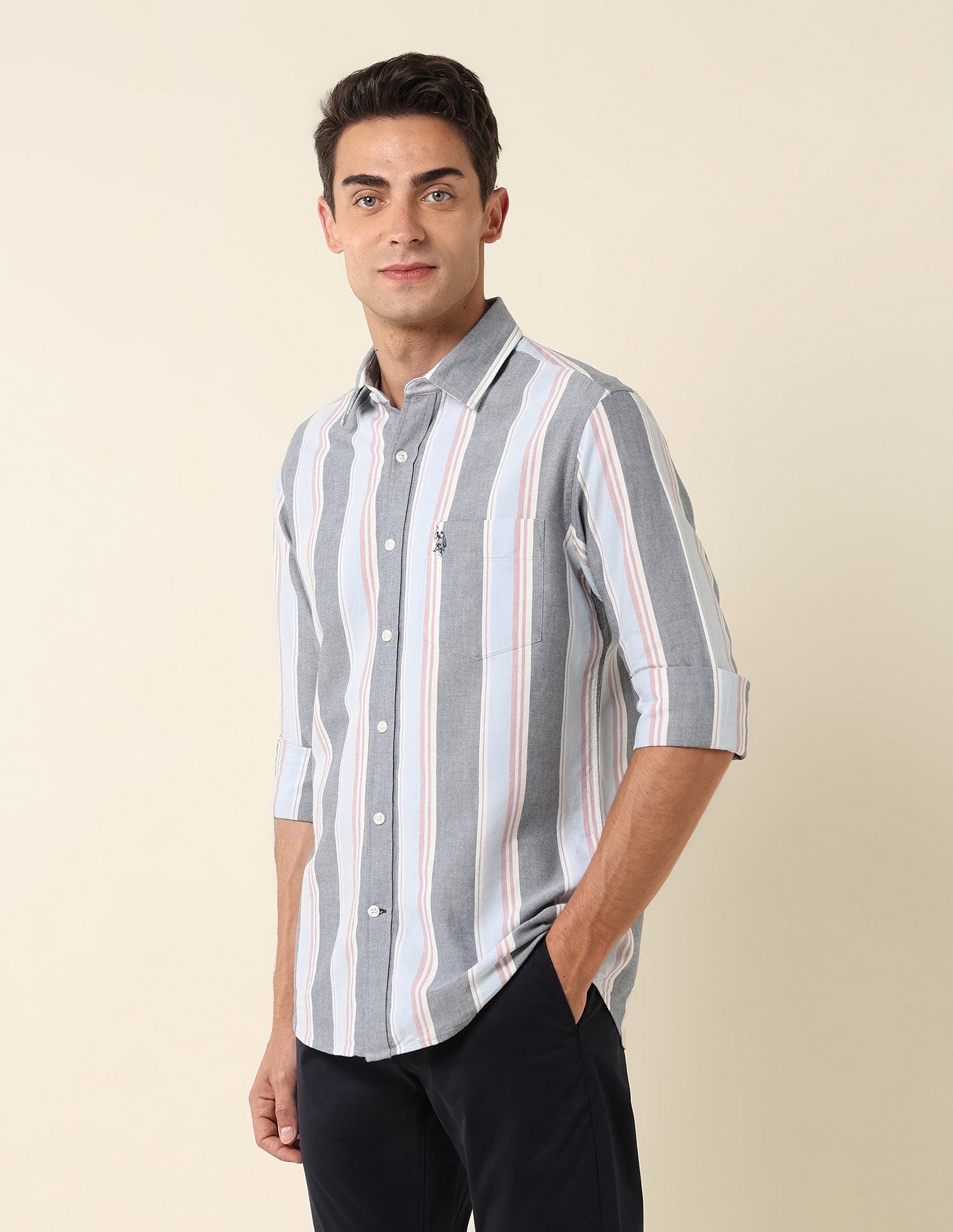 Vertical Striped Pure Cotton Shirt Navy - U.S. Polo Assn. India | Large