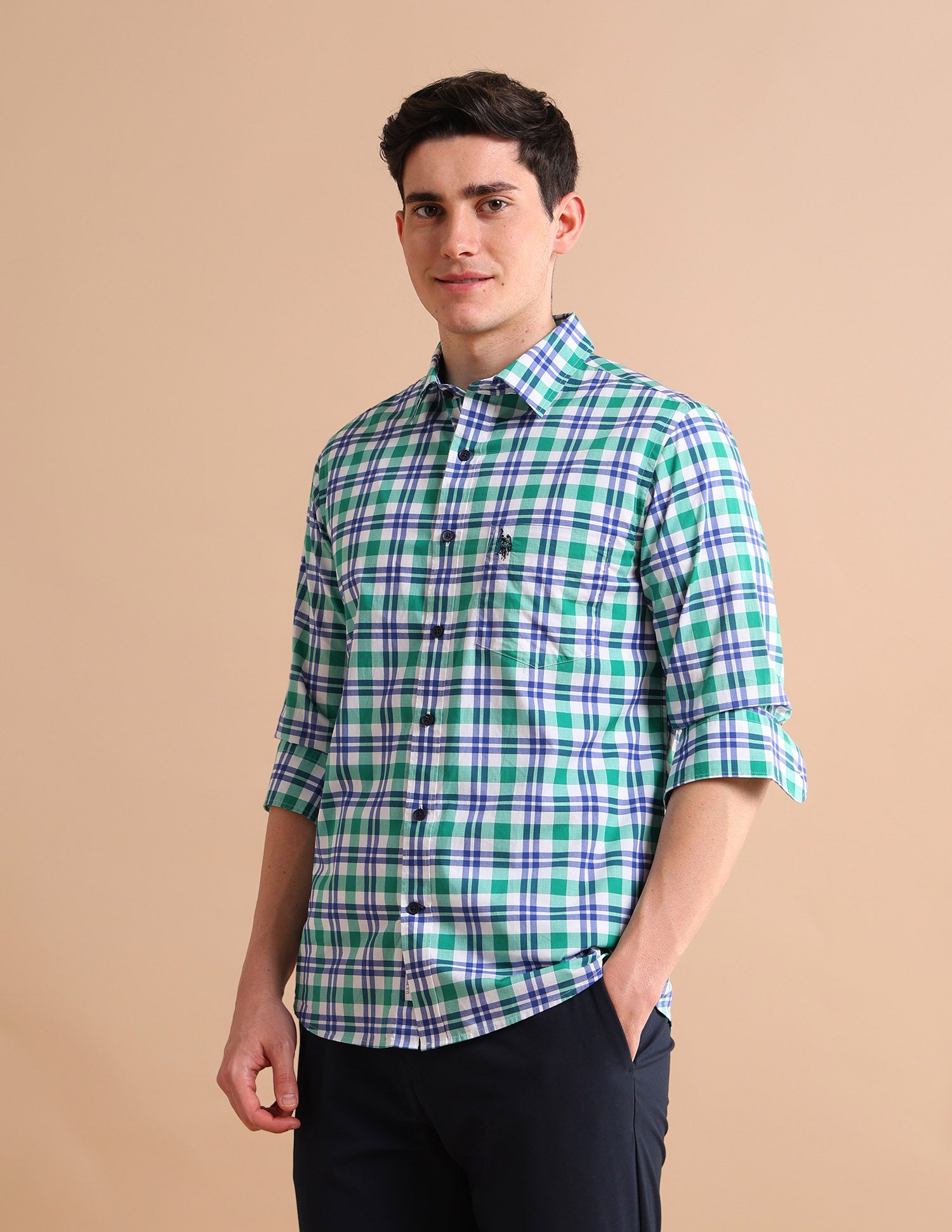 Tartan Cotton Shirt Green - U.S. POLO ASSN. | Large