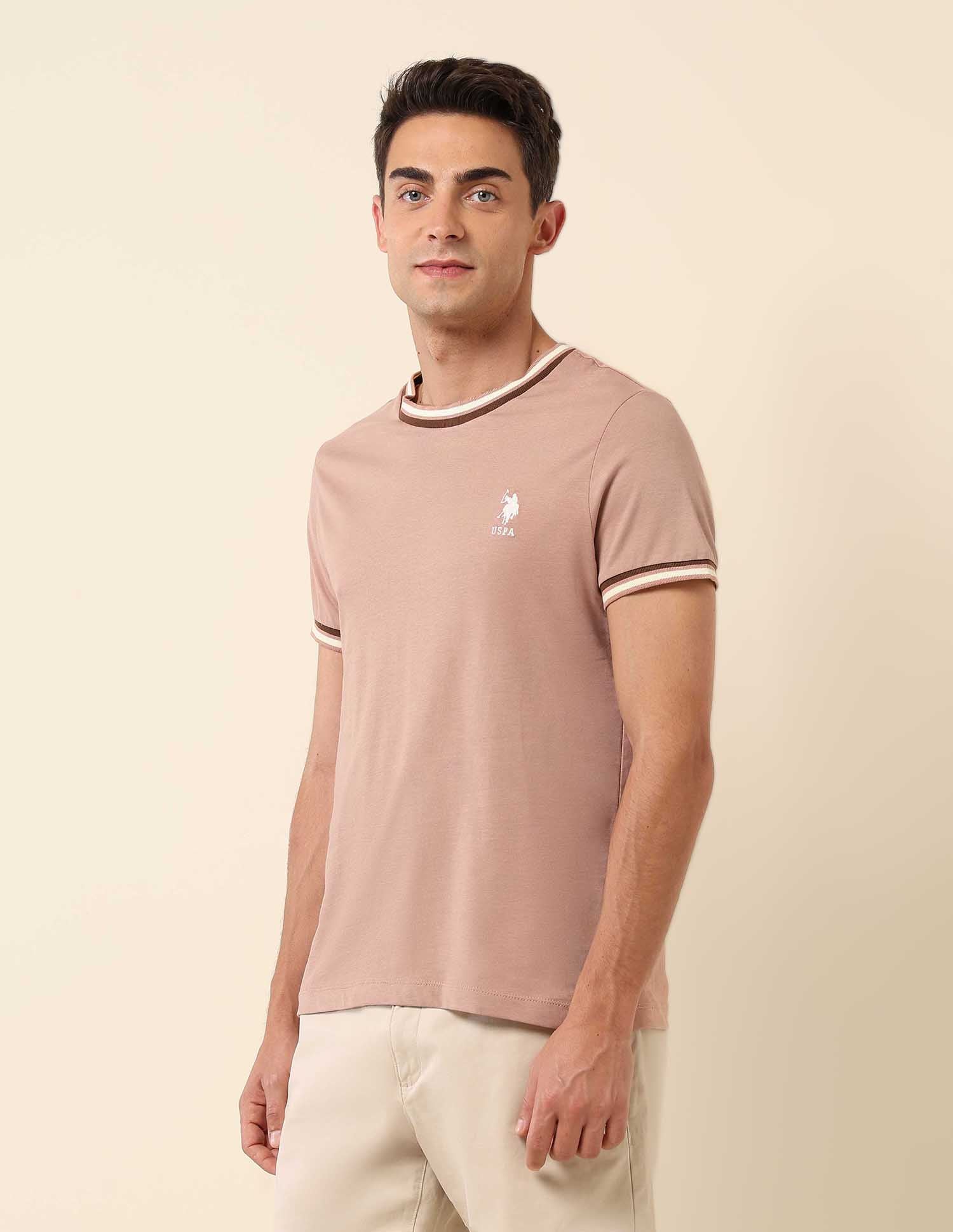 Pure Cotton Slim Fit T- Shirt Light Brown - U.S. Polo Assn. India | Large