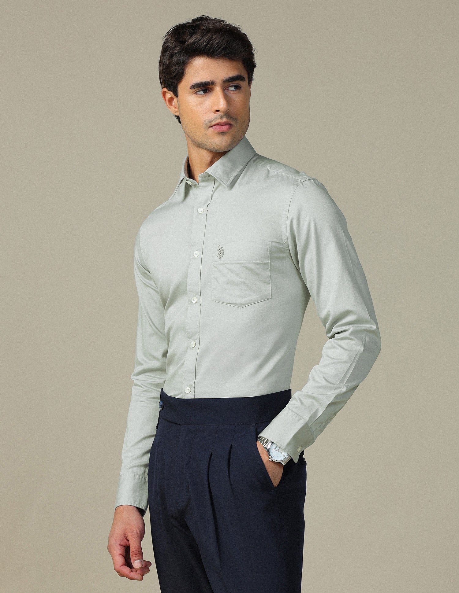 Pure Cotton Tailored Fit Shirt Light Grey - U.S. POLO ASSN. | Large