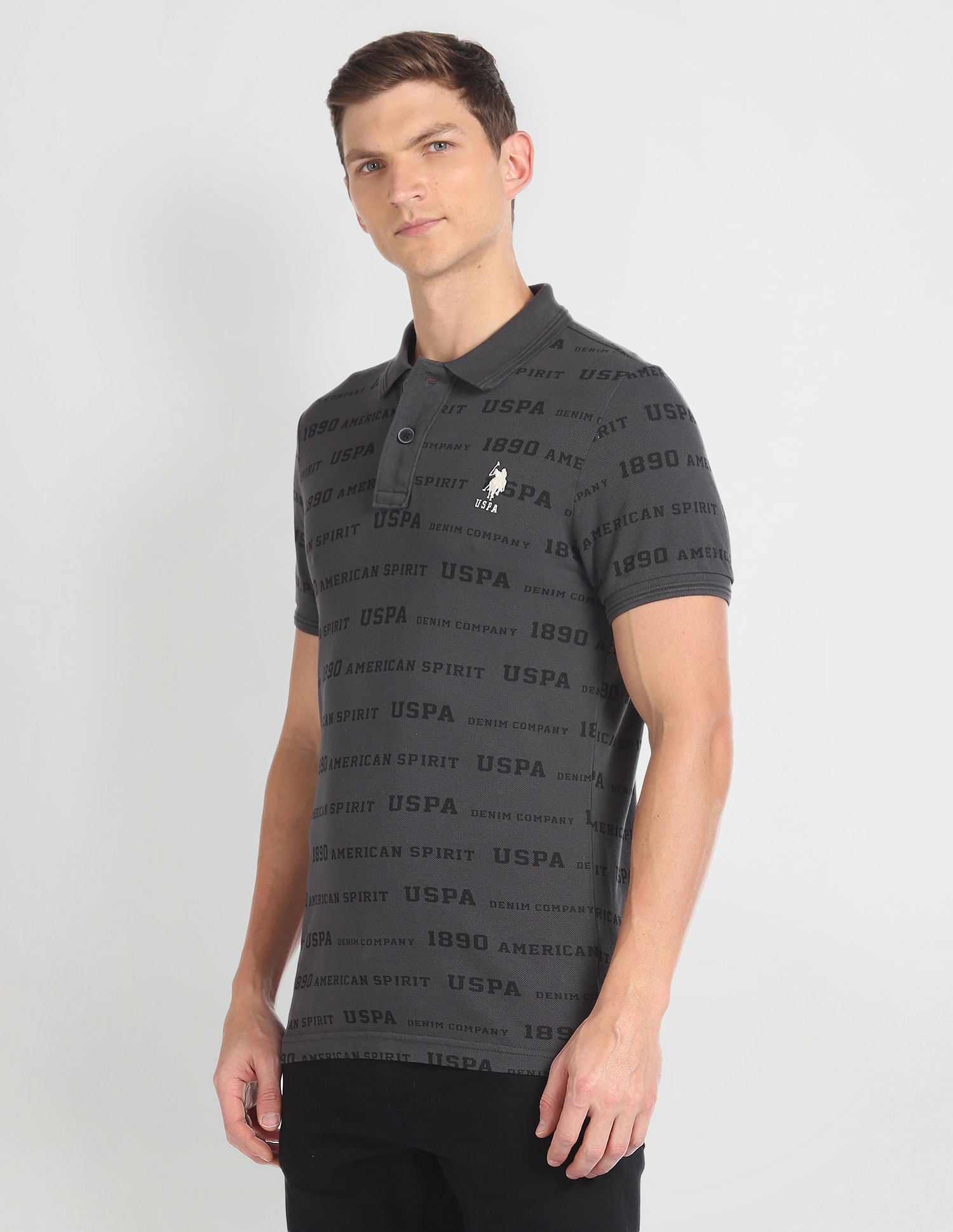 Brand Print Pique Polo Shirt Charcoal - U.S. Polo Assn. India | Large