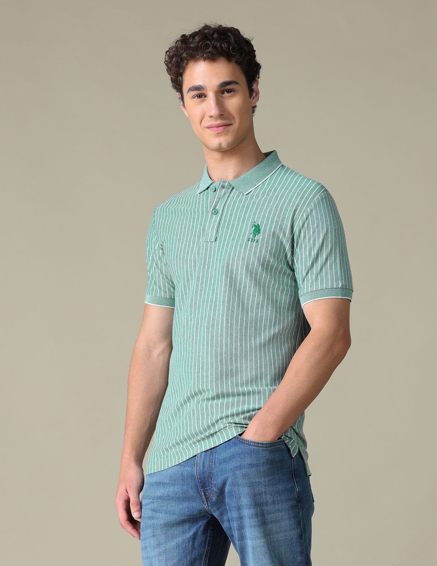 Vertical Striped Regular Fit Polo Shirt Green - U.S. Polo Assn. India | Large