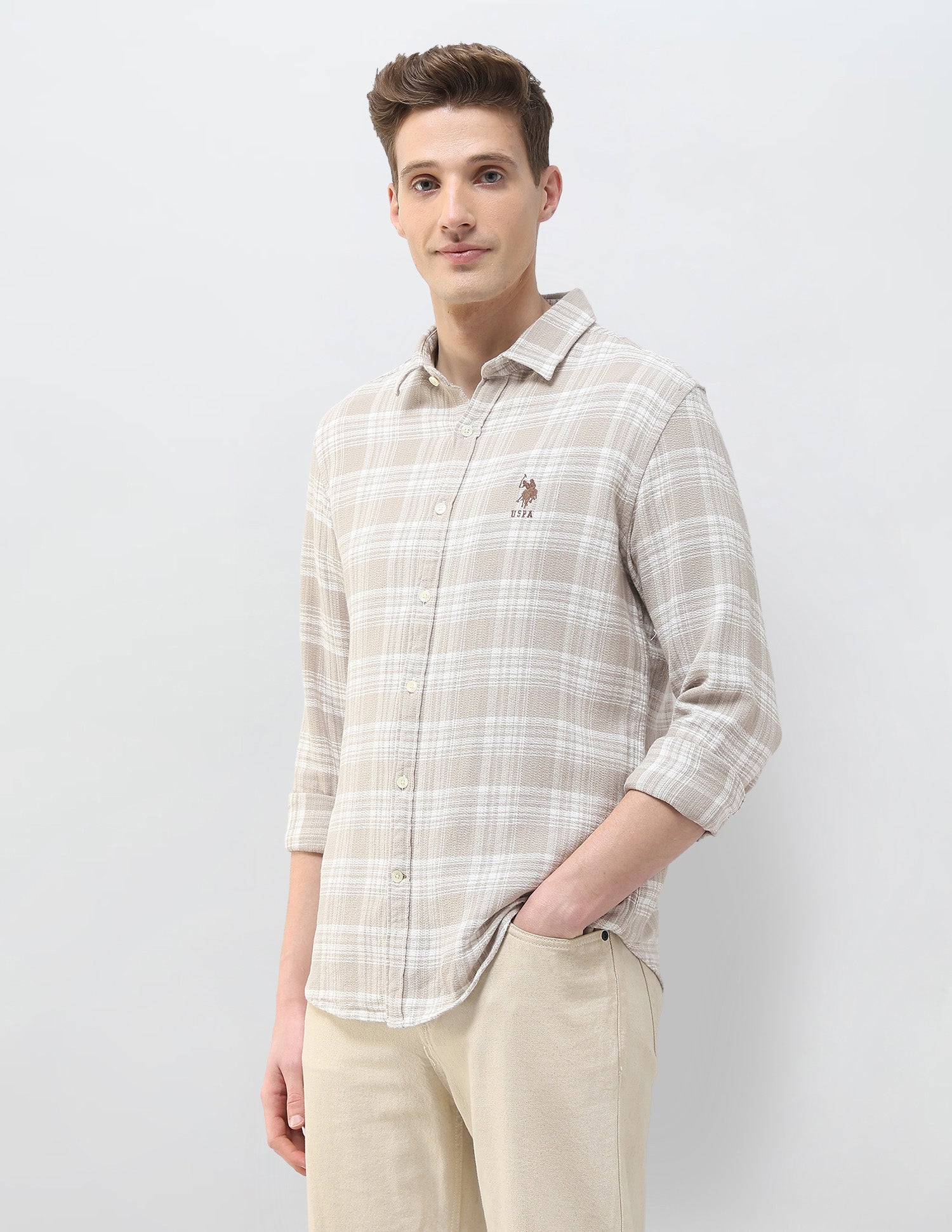 Plaid Checked Motel On The Coast Shirt Khaki - U.S. Polo Assn. India | Large