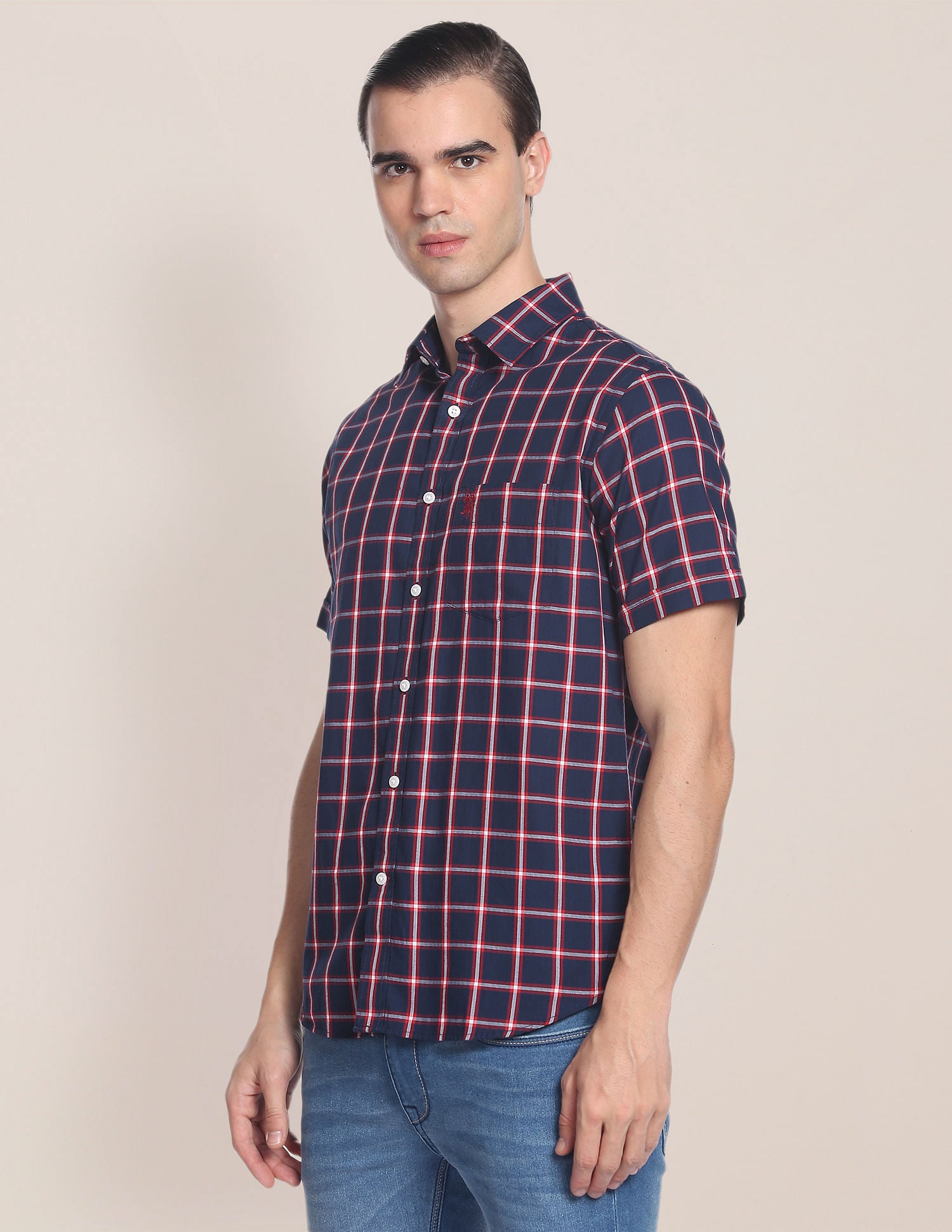 Outdoor Check Herringbone Shirt Navy - U.S. Polo Assn. India | Large
