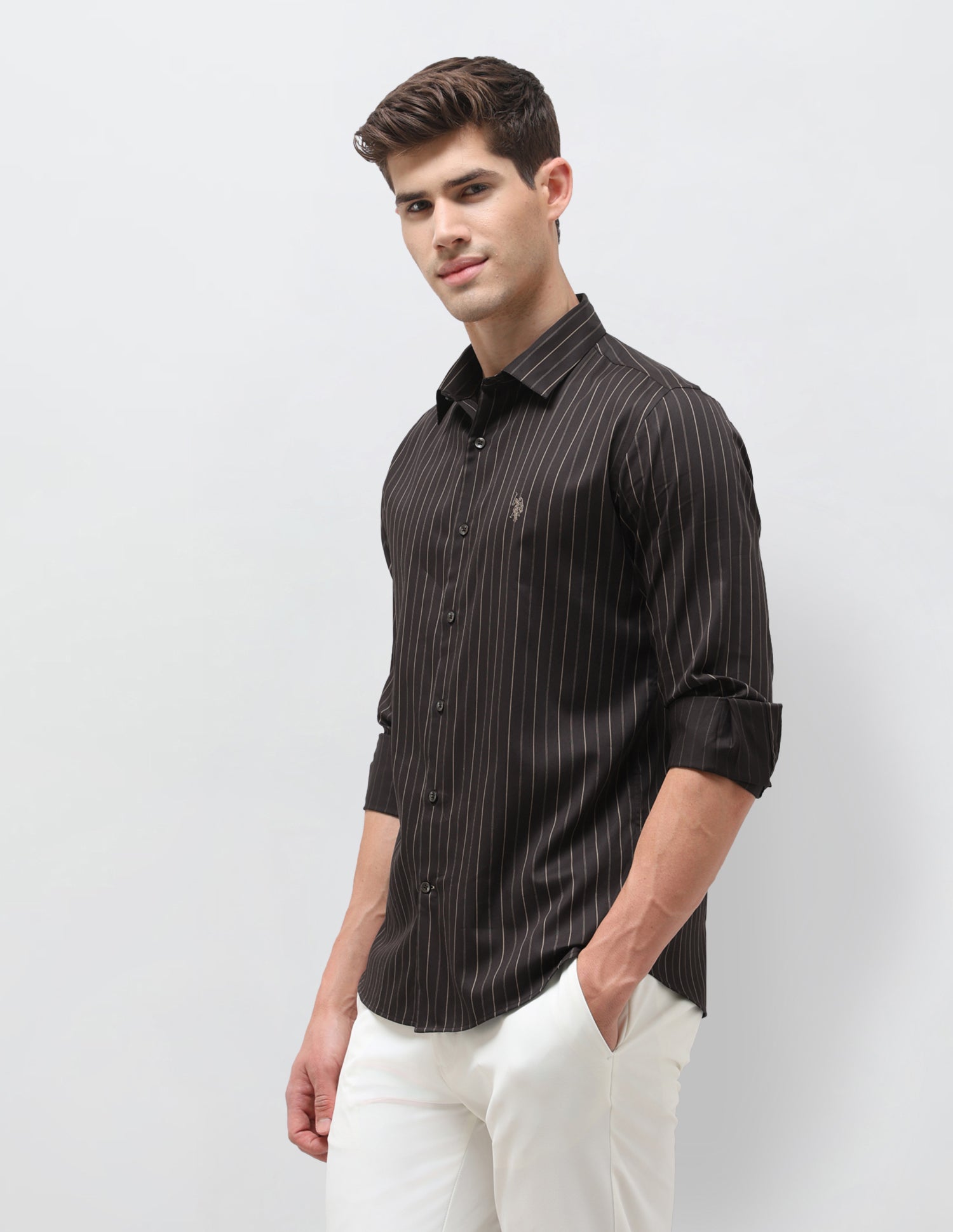 Satin Vertical Striped Shirt Choco - U.S. Polo Assn. India | Large