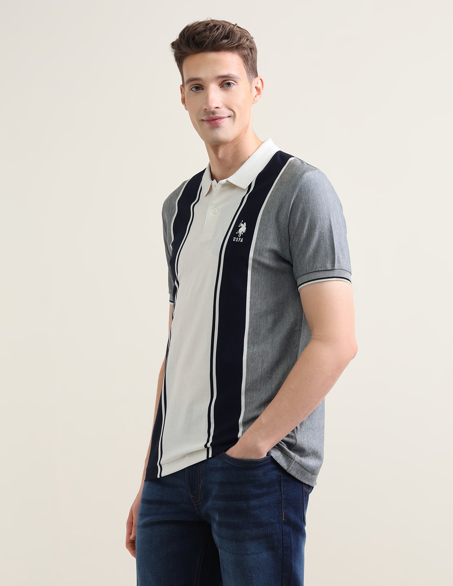 Colourblocked Slim Fit Polo Shirt Navy - U.S. Polo Assn. India | Large