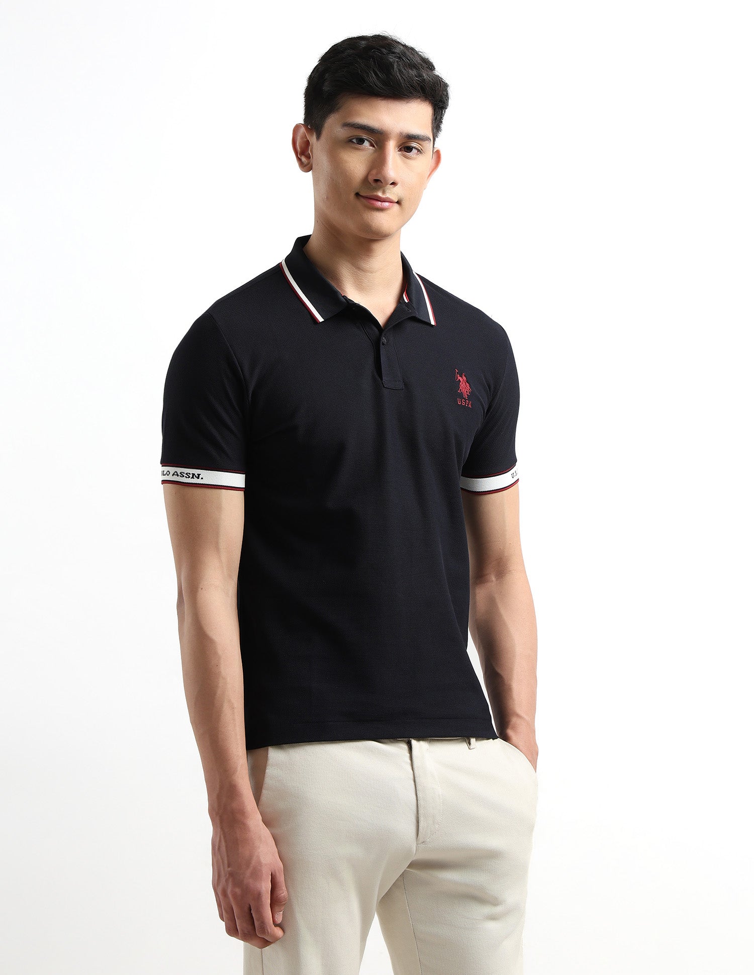 Regular Fit Textured Polo Shirt Navy - U.S. Polo Assn. India | Large