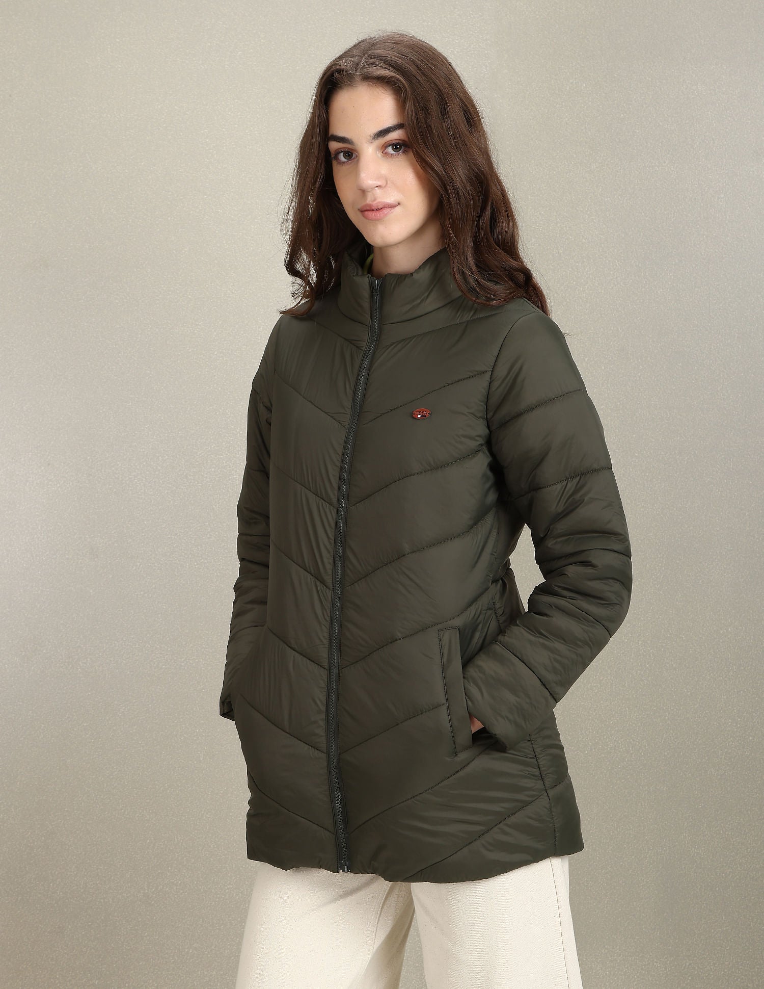 High Neck Longline Puffer Jacket Olive - U.S. POLO ASSN. | Large