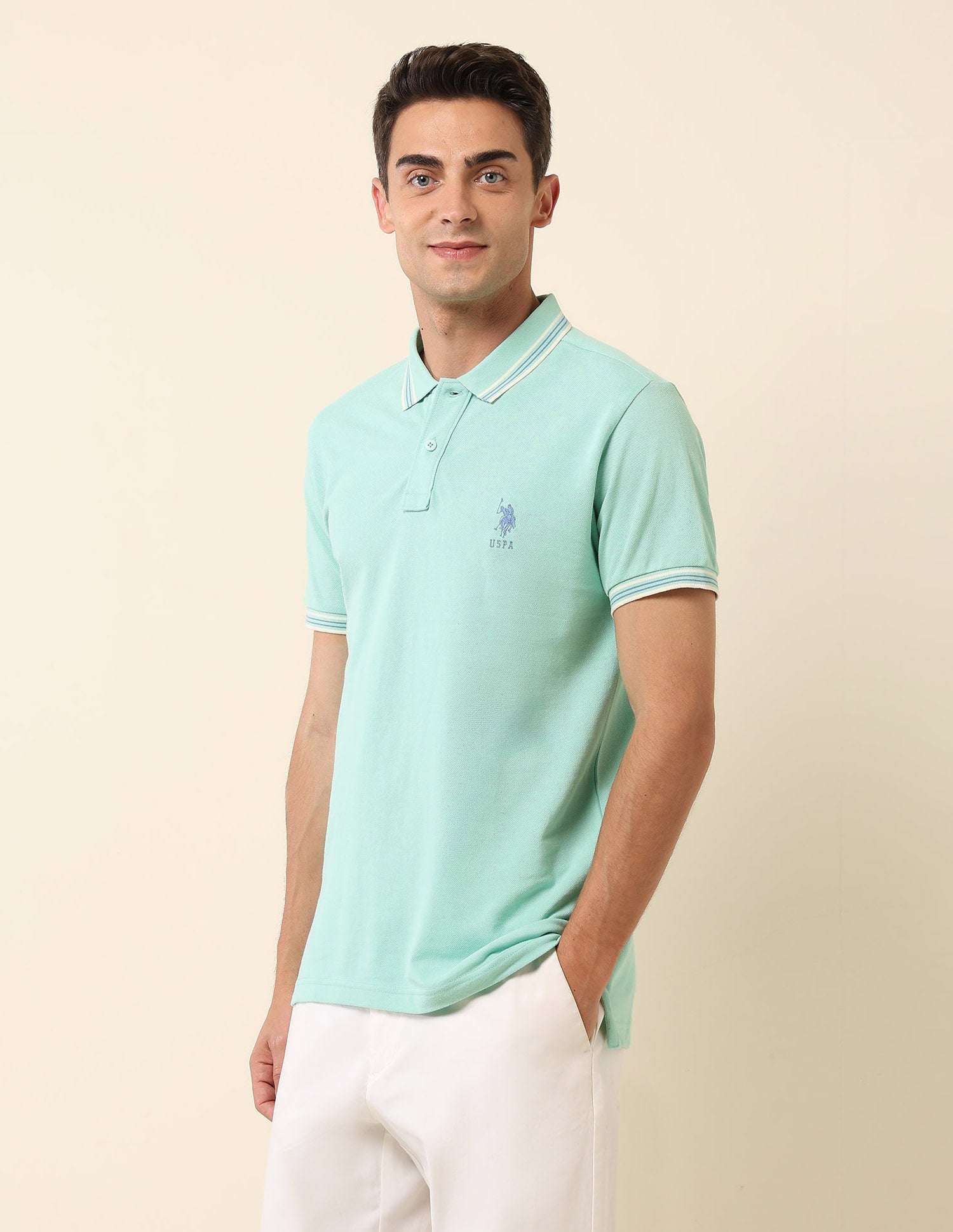 Solid Slim Fit Polo Shirt Mint Green - U.S. Polo Assn. India | Large
