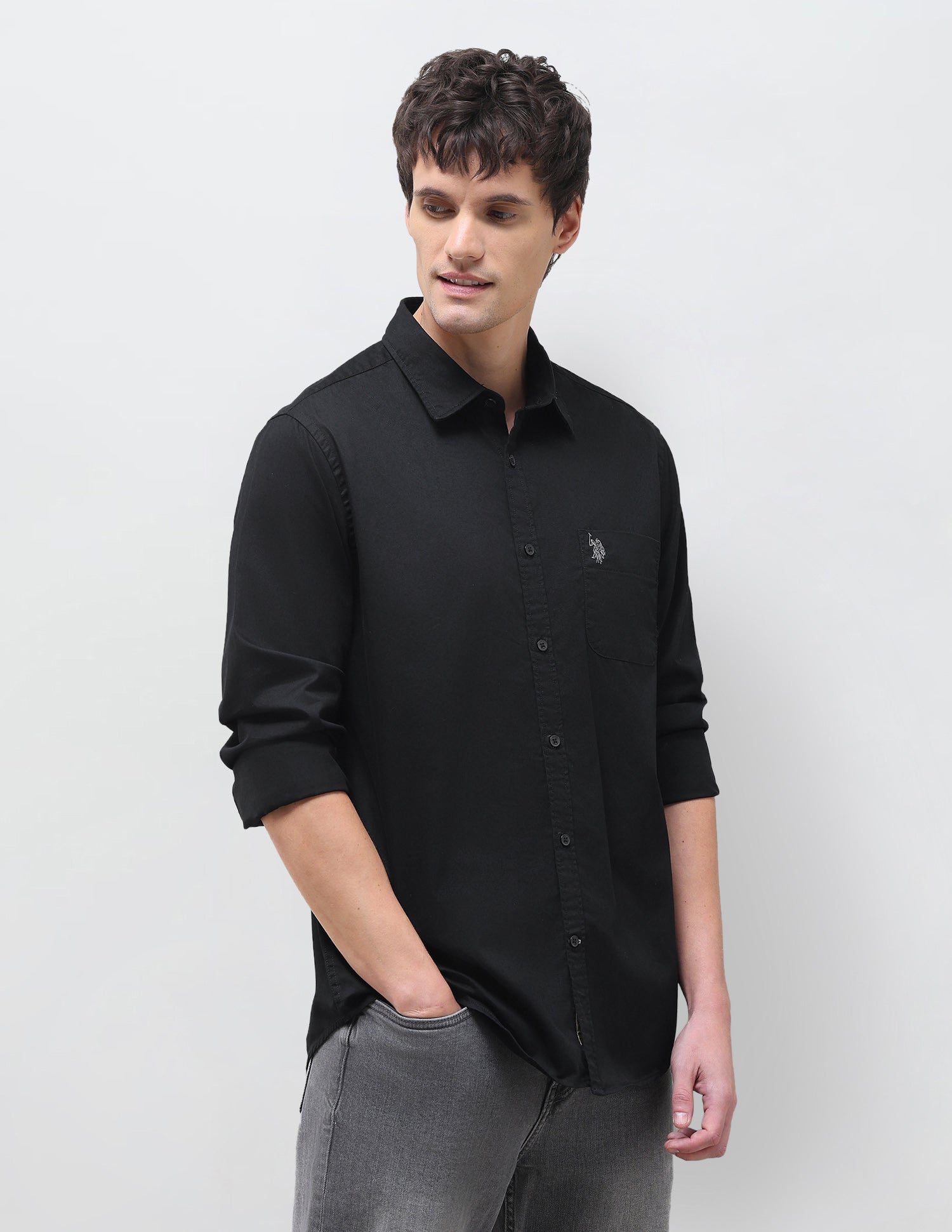 Twill Solid Shirt Black - U.S. Polo Assn. India | Large