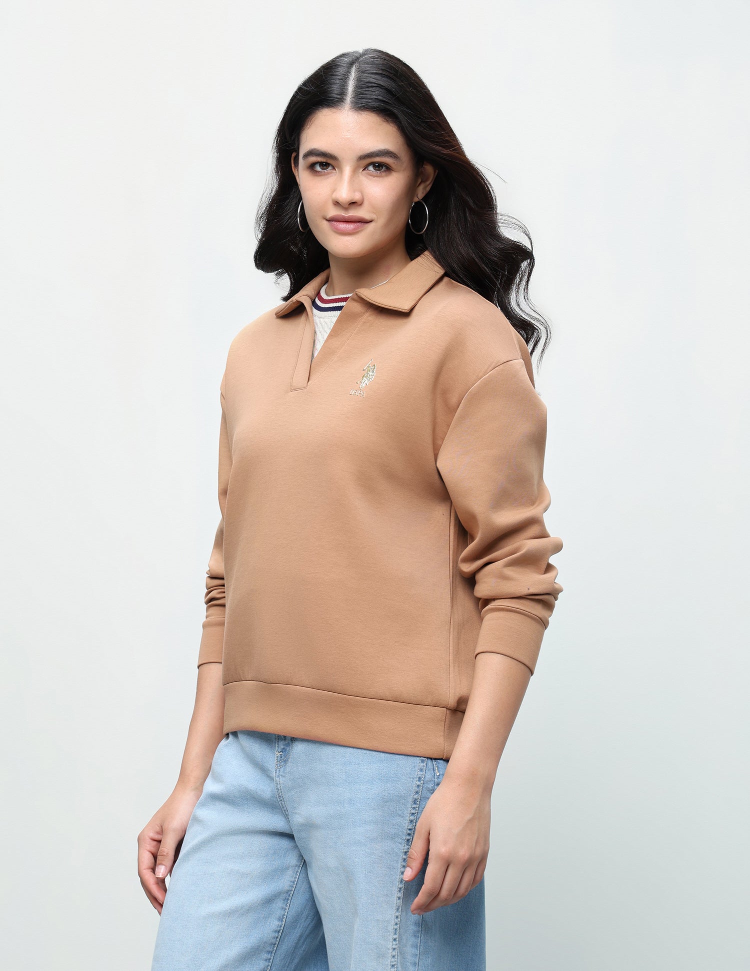 Solid Relaxed Fit Sweatshirt Brown - U.S. Polo Assn. India | Large