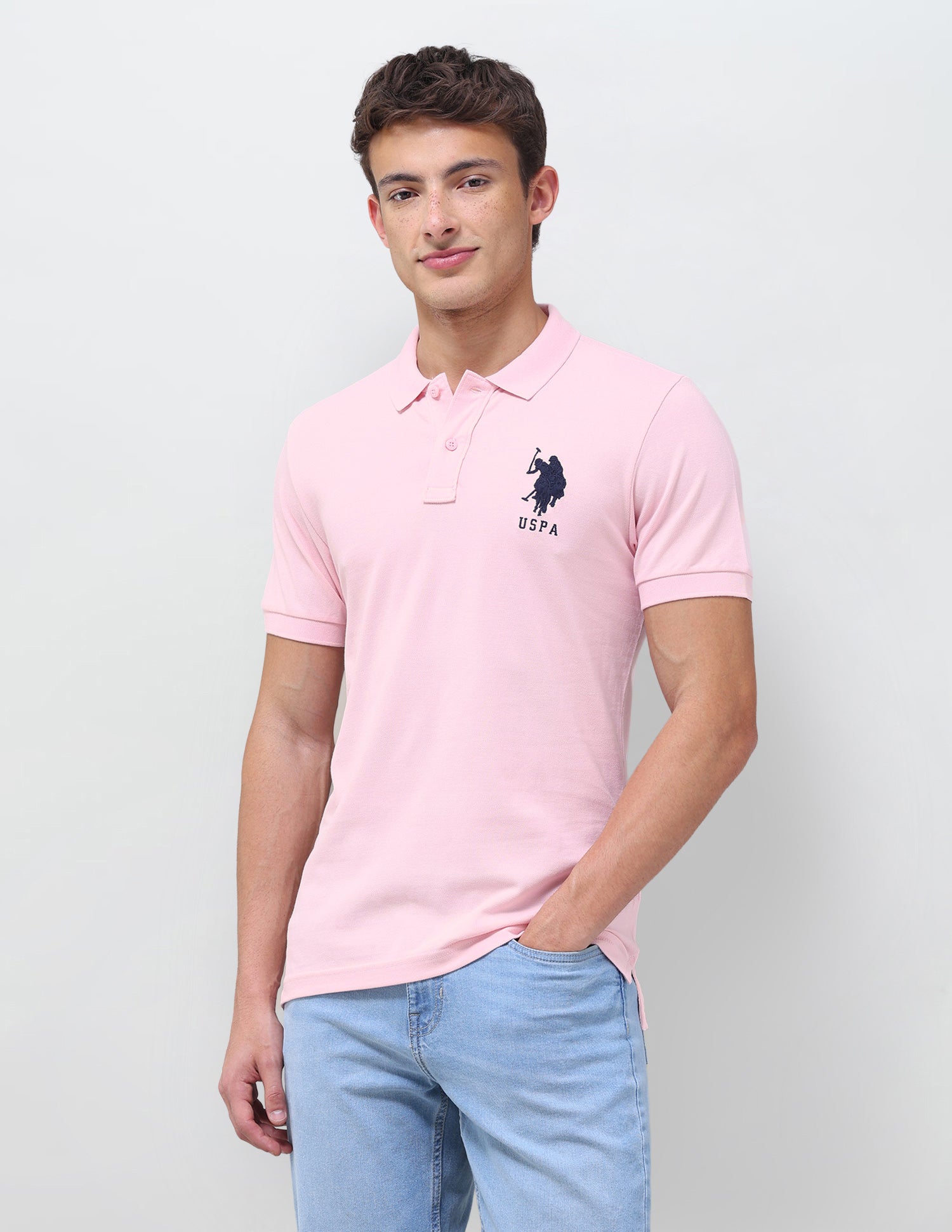Solid Regular Fit Polo Shirt Light Pink - U.S. Polo Assn. India | Large