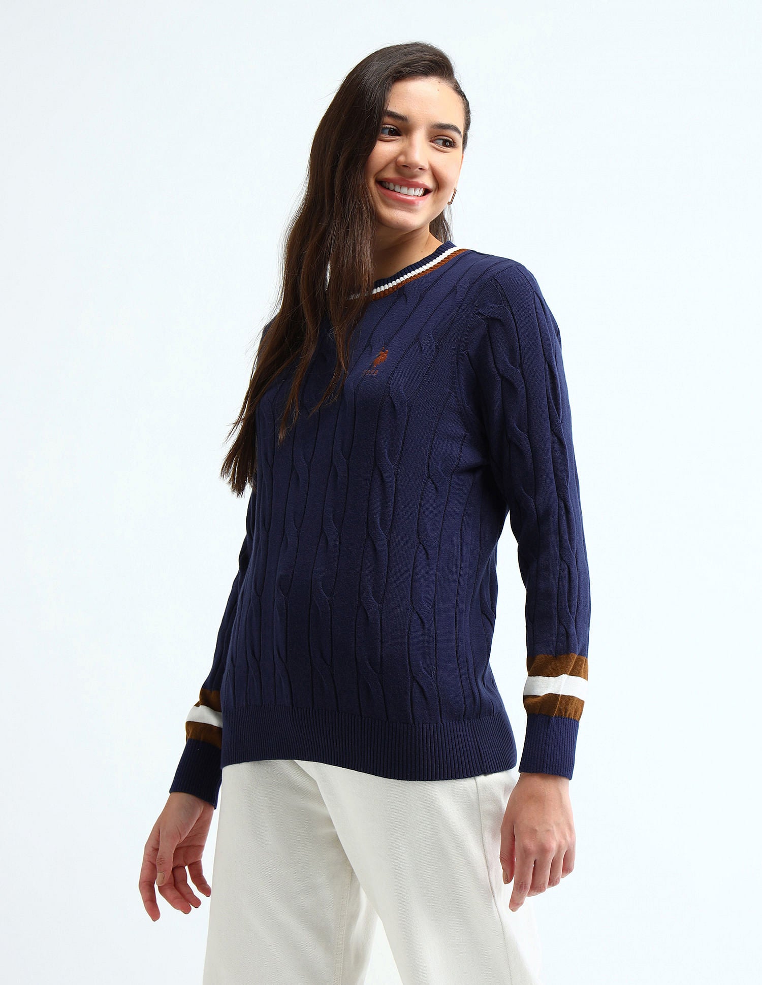 Regular Fit Cable Knit Sweater Navy - U.S. POLO ASSN. | Large