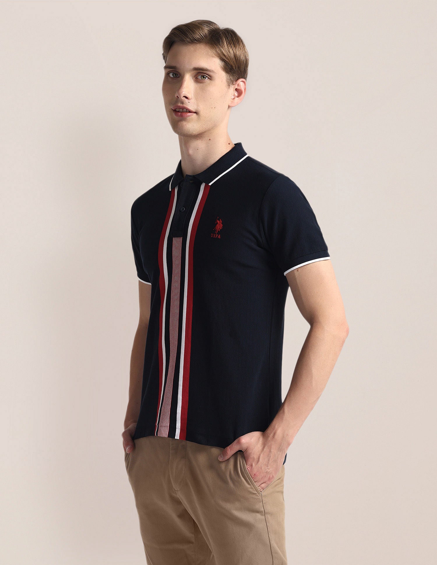 Vertical Stripe Pique Polo Shirt Navy - U.S. Polo Assn. India | Large
