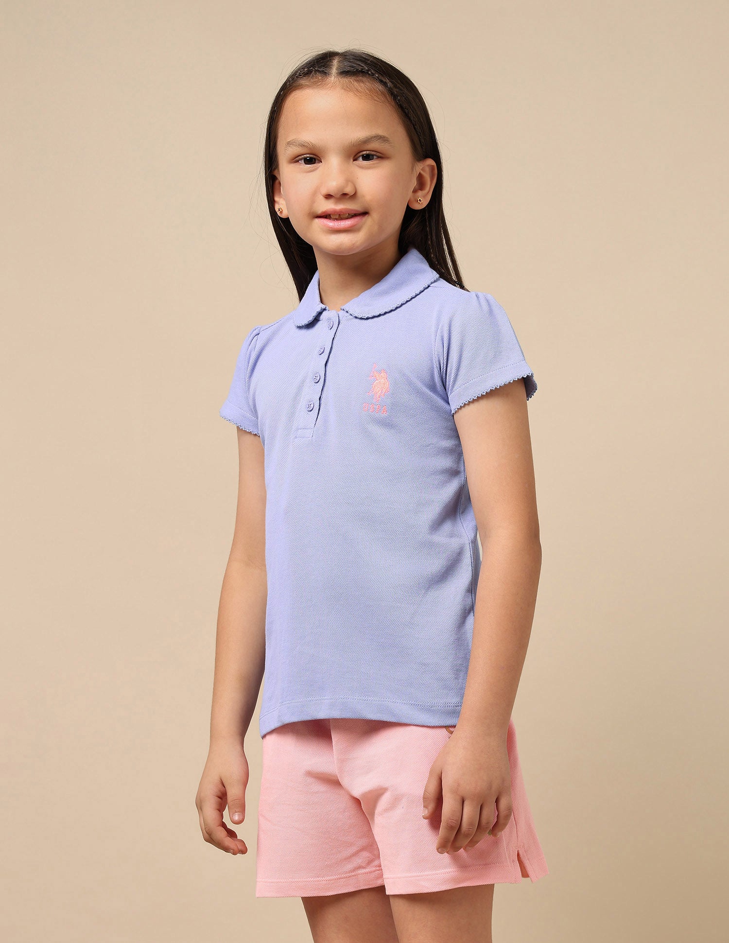 Girls Solid Cotton Polo Shirt Light Purple - U.S. POLO ASSN. | Large