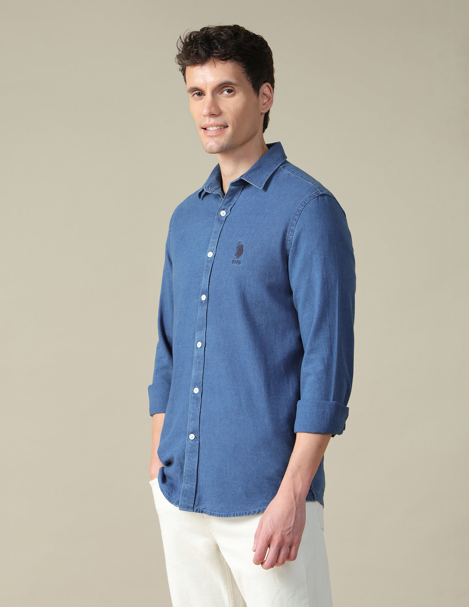 Twill Regular Fit Shirt Indigo - U.S. Polo Assn. India | Large