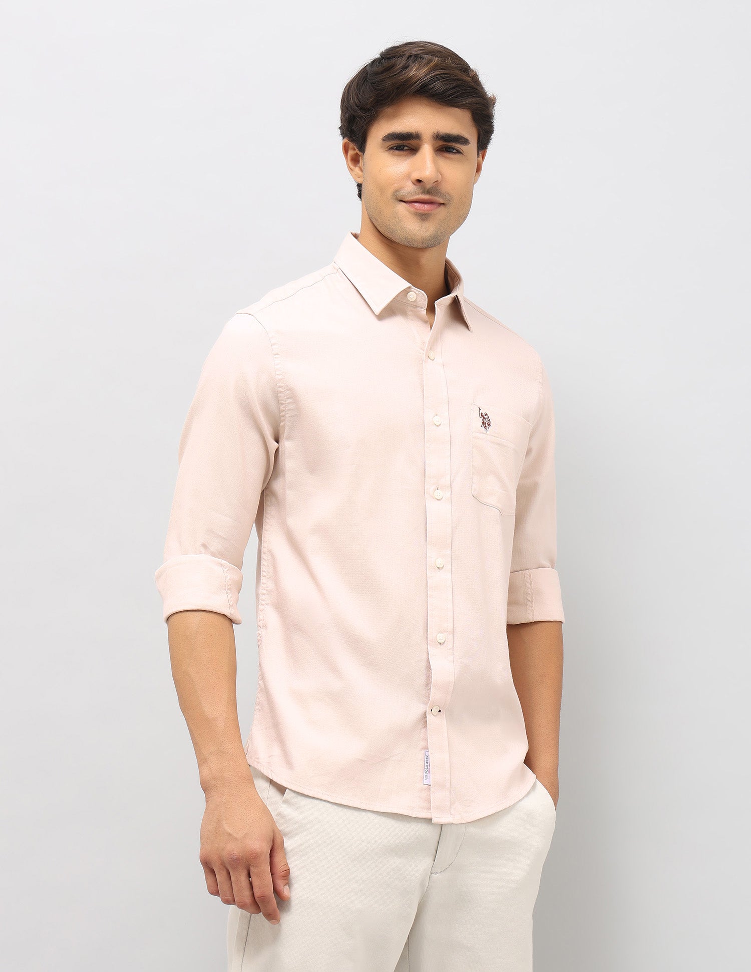 Dobby Tailored Fit Shirt Beige - U.S. POLO ASSN. | Large
