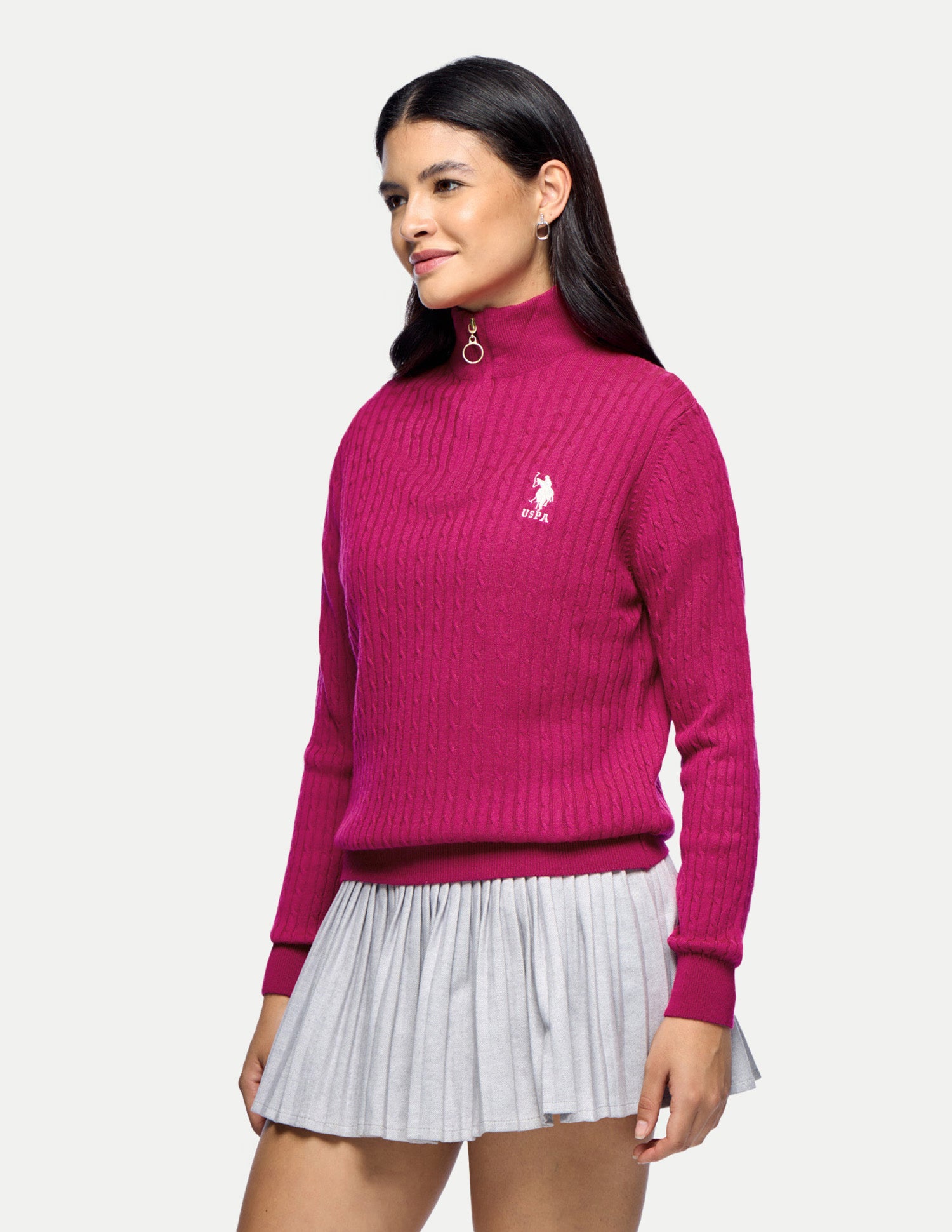 Cable Patterned Knit Regular Fit Sweater Pink - U.S. Polo Assn. India | Large