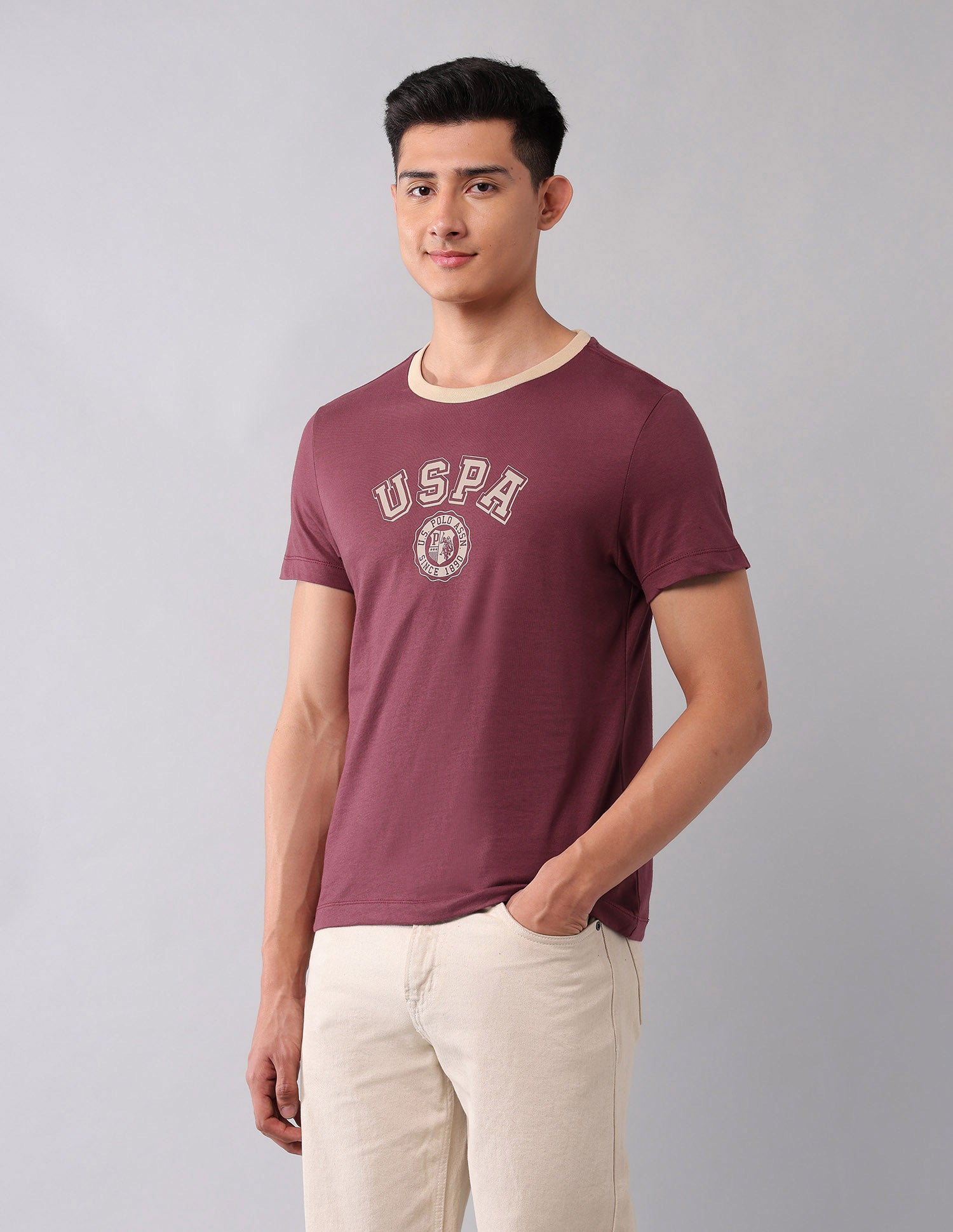 Muscle Fit Brand Printed T-Shirt Maroon - U.S. Polo Assn. India | Large