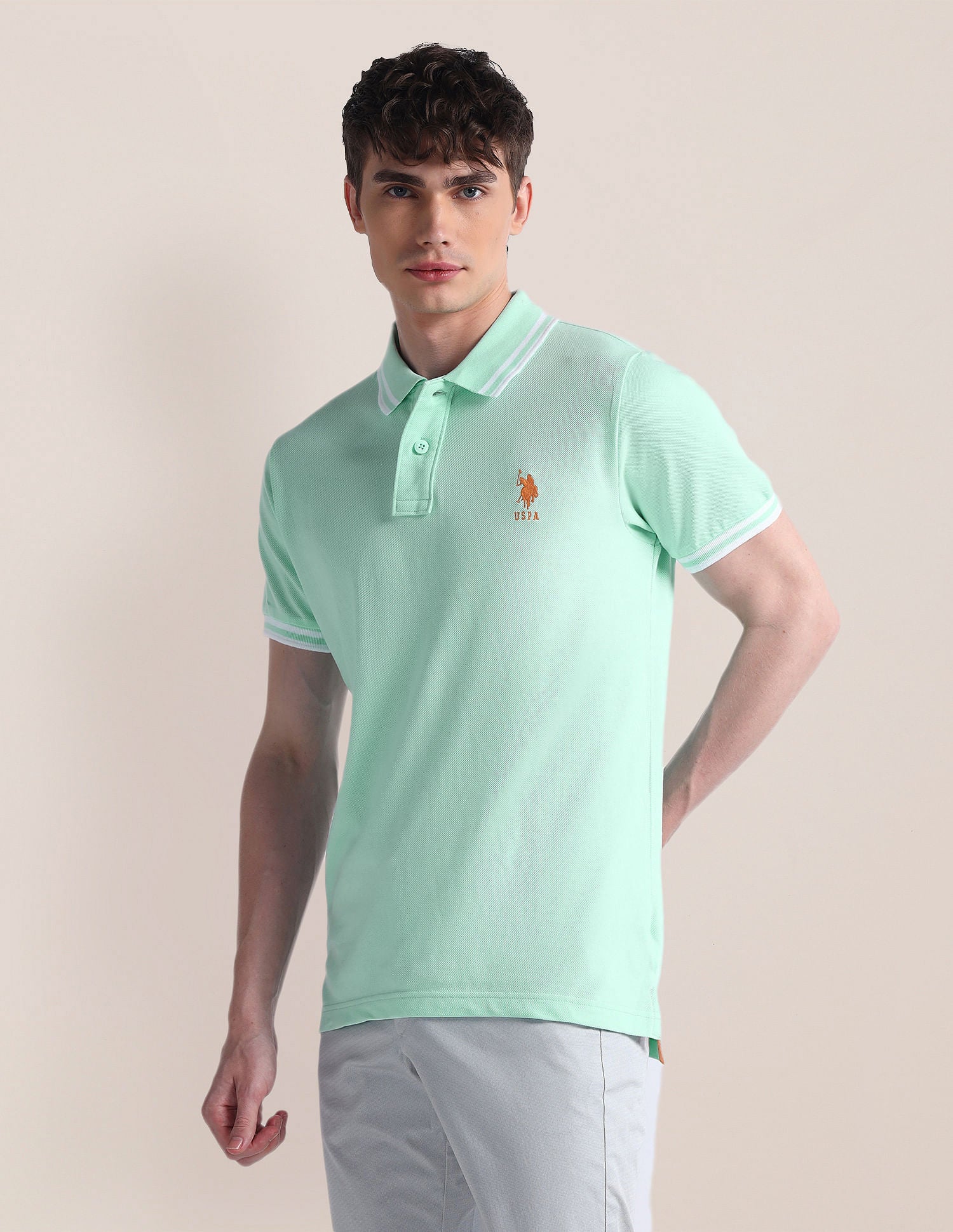 Slim Fit Pure Cotton Polo Shirt Aqua - U.S. POLO ASSN. | Large